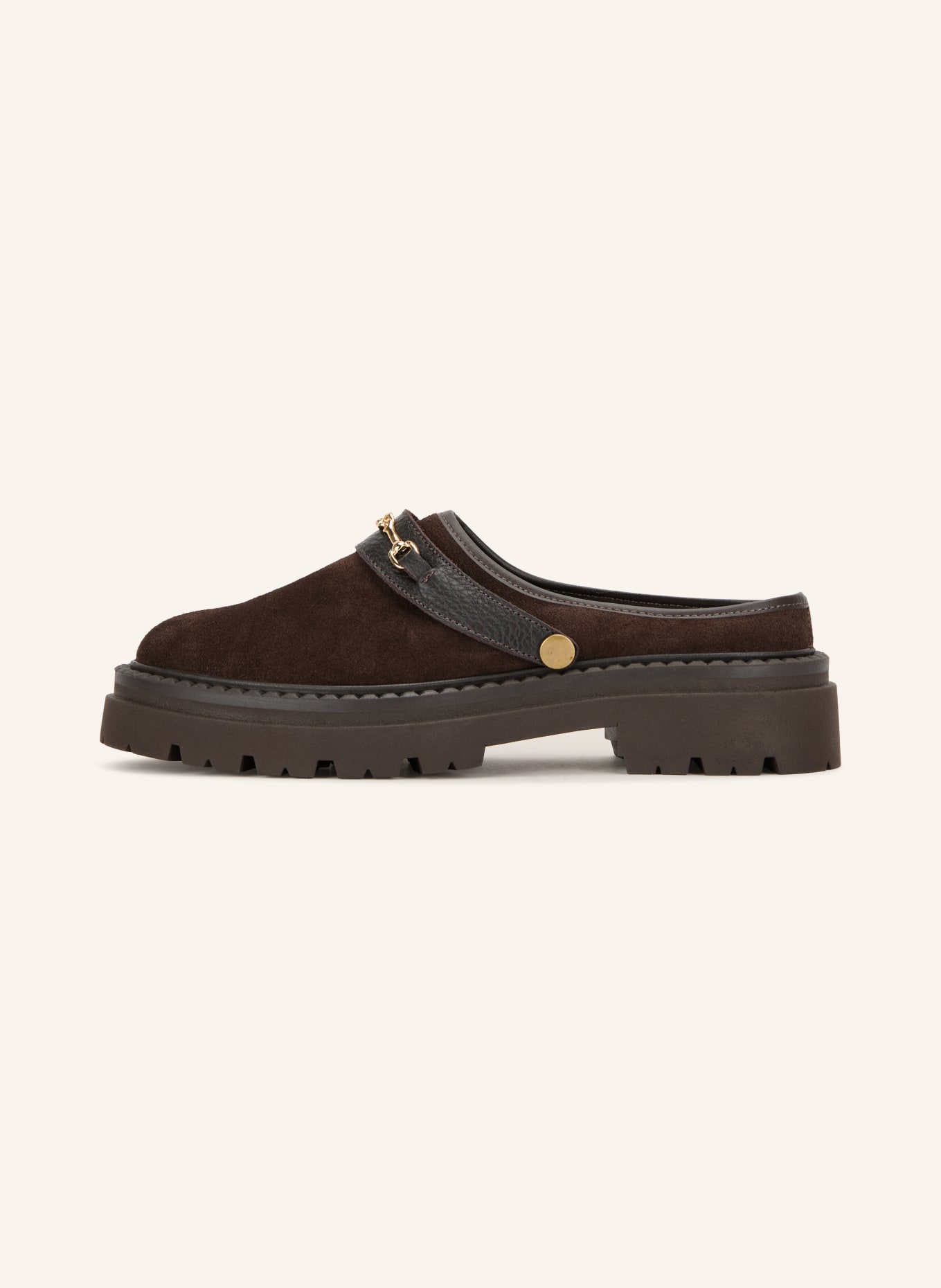 STEVE MADDEN KARINA Platform Mules: DARK BROWN / GOLD