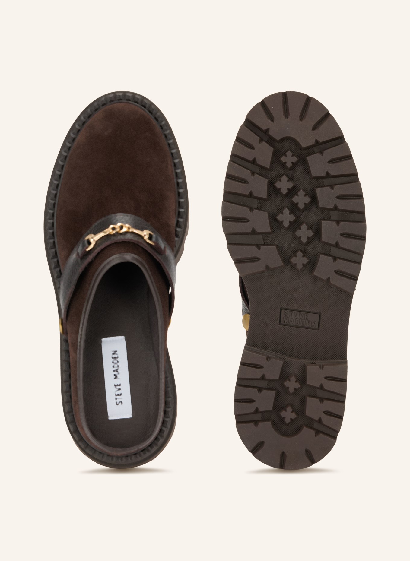 STEVE MADDEN KARINA Platform Mules: DARK BROWN / GOLD