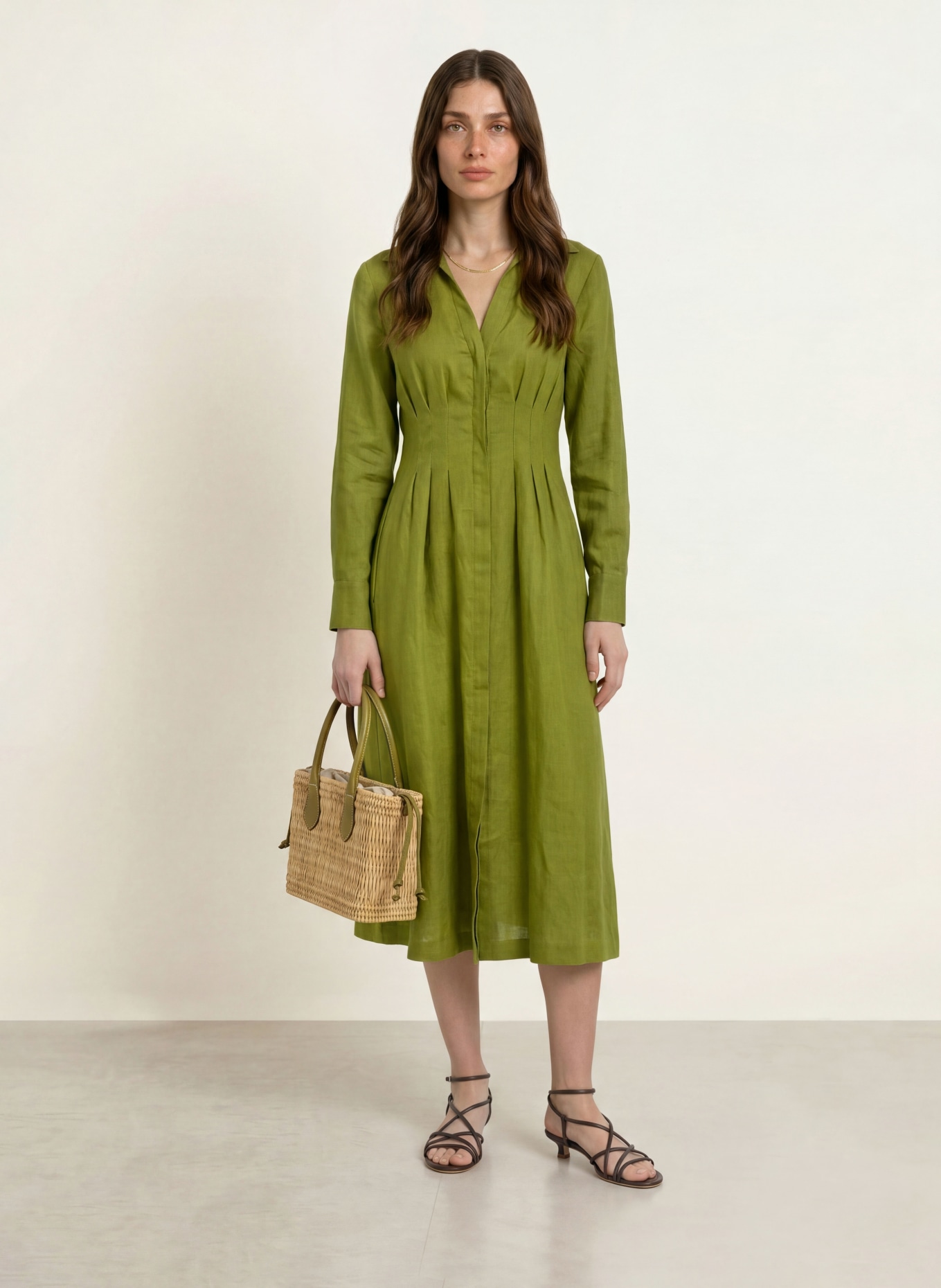 HOBBS CHRISSY linen dress: OLIVE
