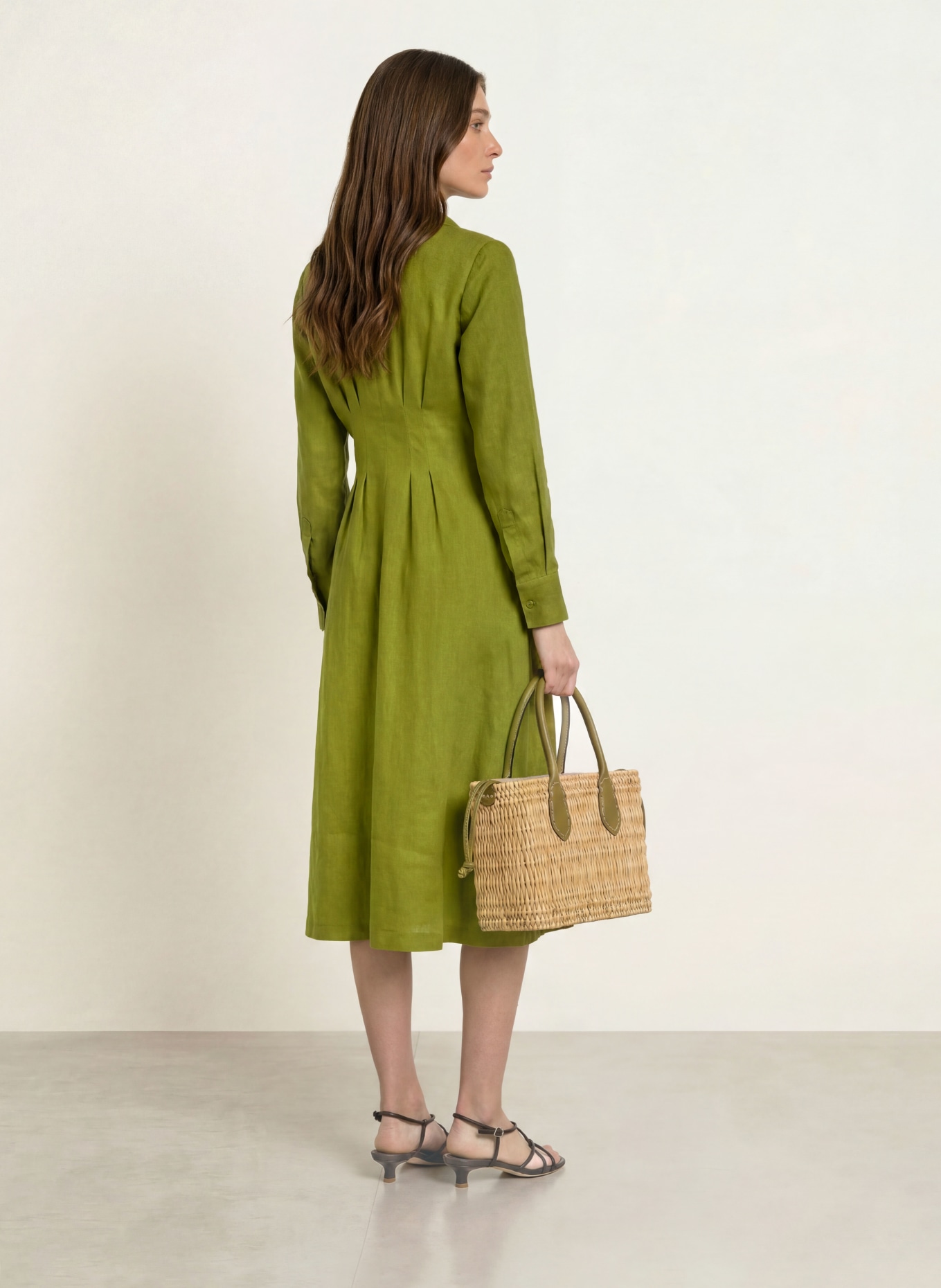 HOBBS CHRISSY linen dress: OLIVE