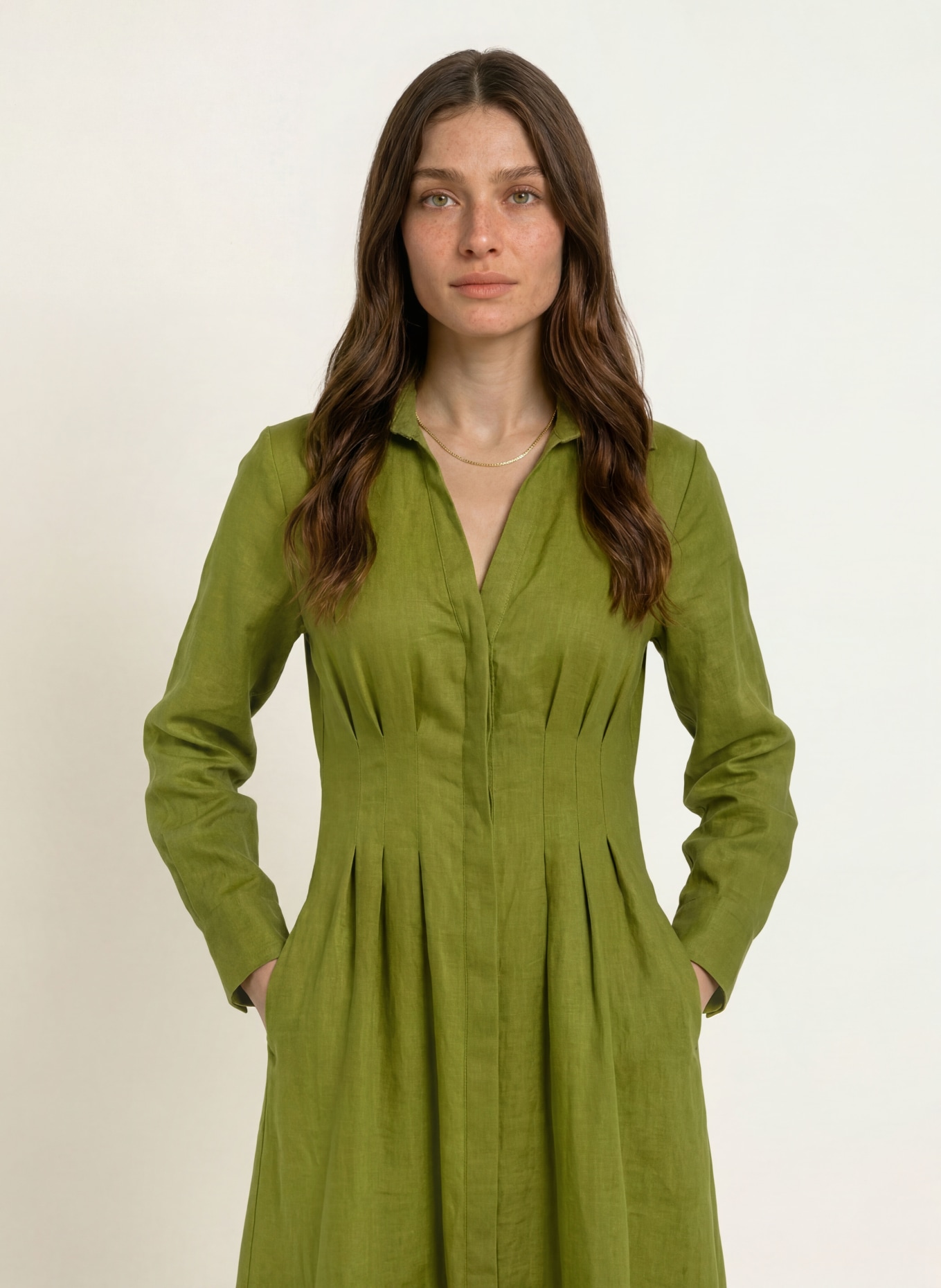 HOBBS CHRISSY linen dress: OLIVE