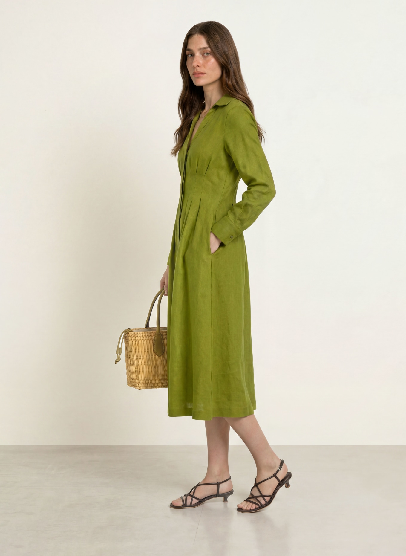 HOBBS CHRISSY linen dress: OLIVE