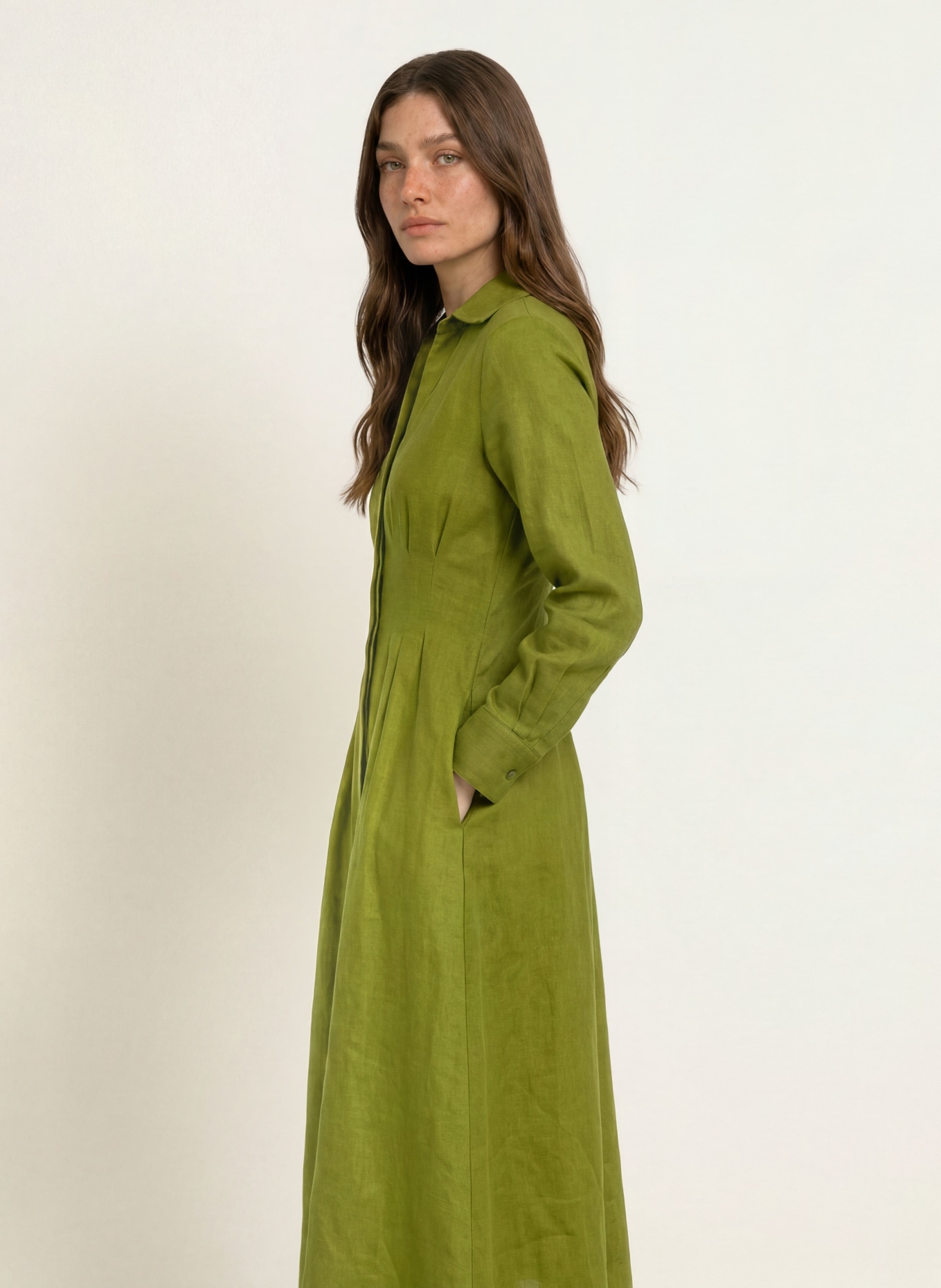 HOBBS CHRISSY linen dress: OLIVE