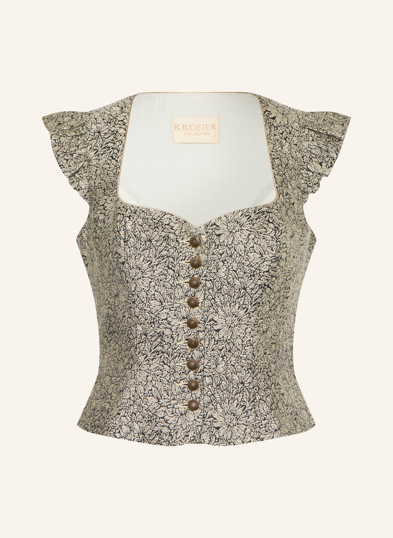 KRÜGER Trachtenmieder aus Jacquard mit Rüschen: ECRU / SCHWARZ
