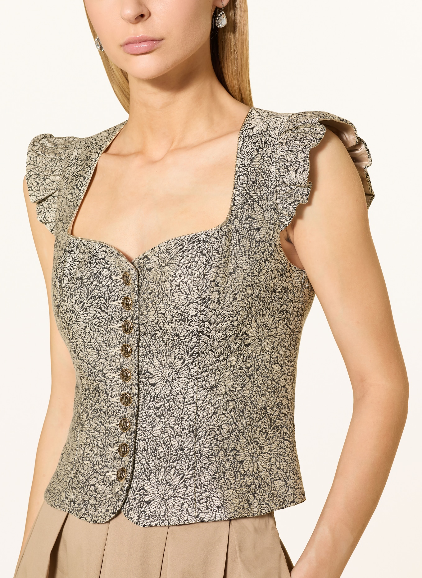 KRÜGER Trachtenmieder aus Jacquard mit Rüschen: ECRU / SCHWARZ