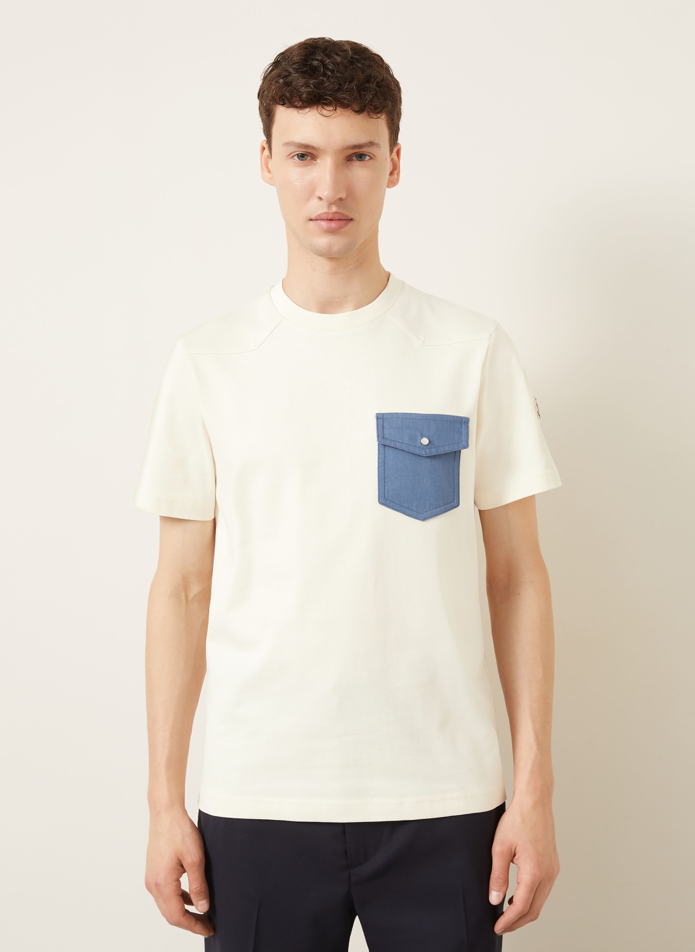 MONCLER T-shirt: CREAM / BLUE