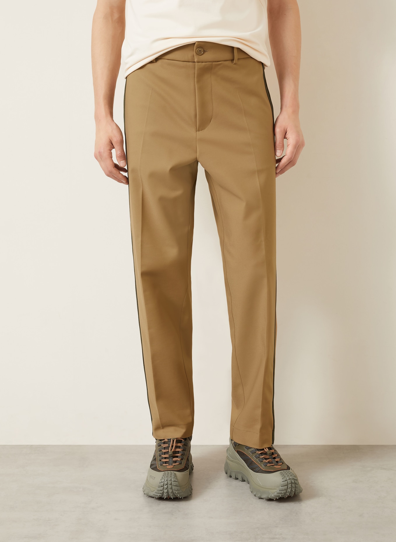MONCLER Regular-fit Chinos with braided stripes: BEIGE / OLIVE