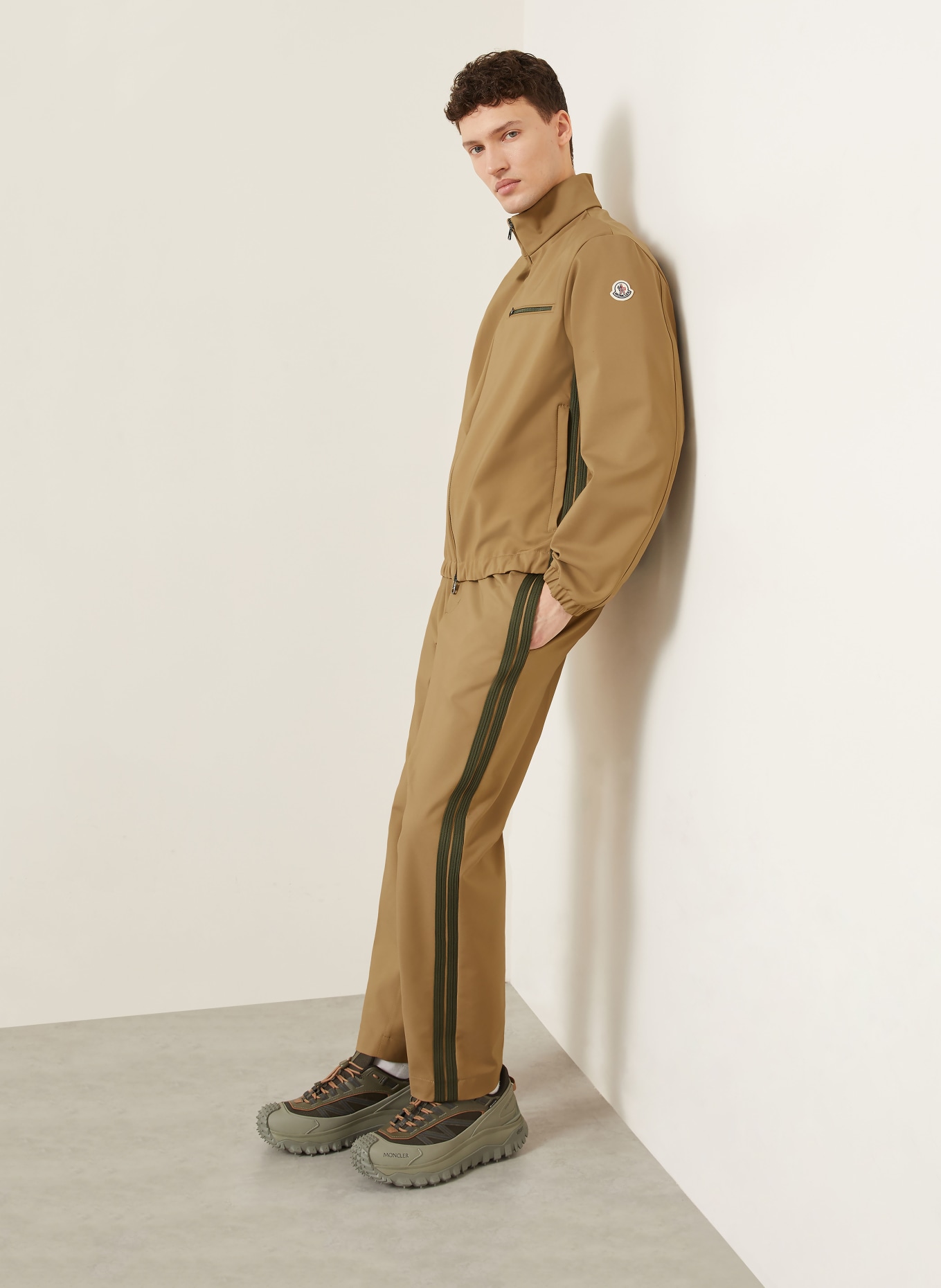 MONCLER Regular-fit Chinos with braided stripes: BEIGE / OLIVE