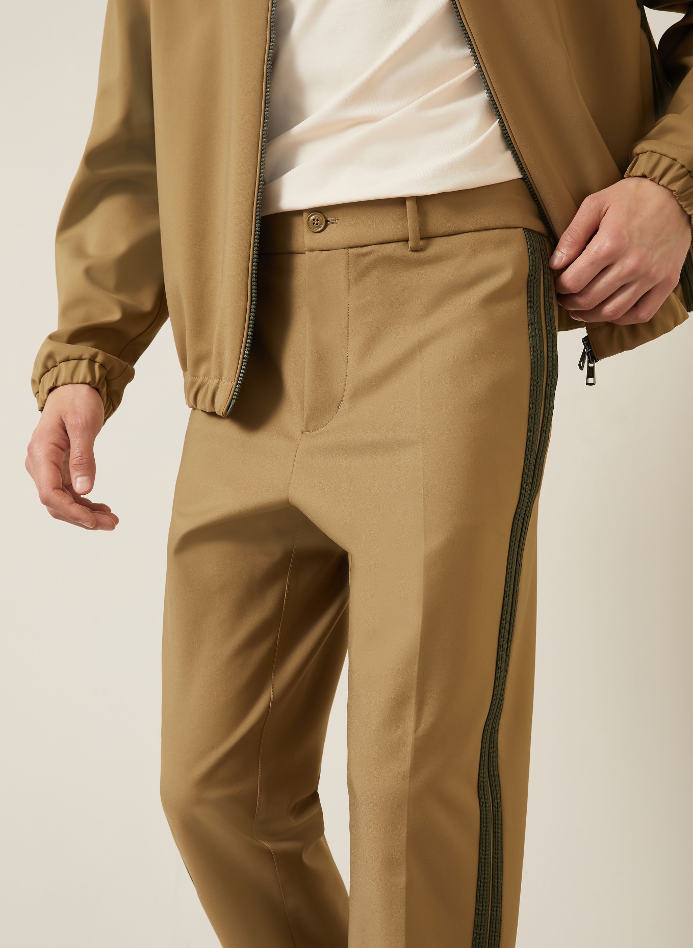 MONCLER Regular-fit Chinos with braided stripes: BEIGE / OLIVE