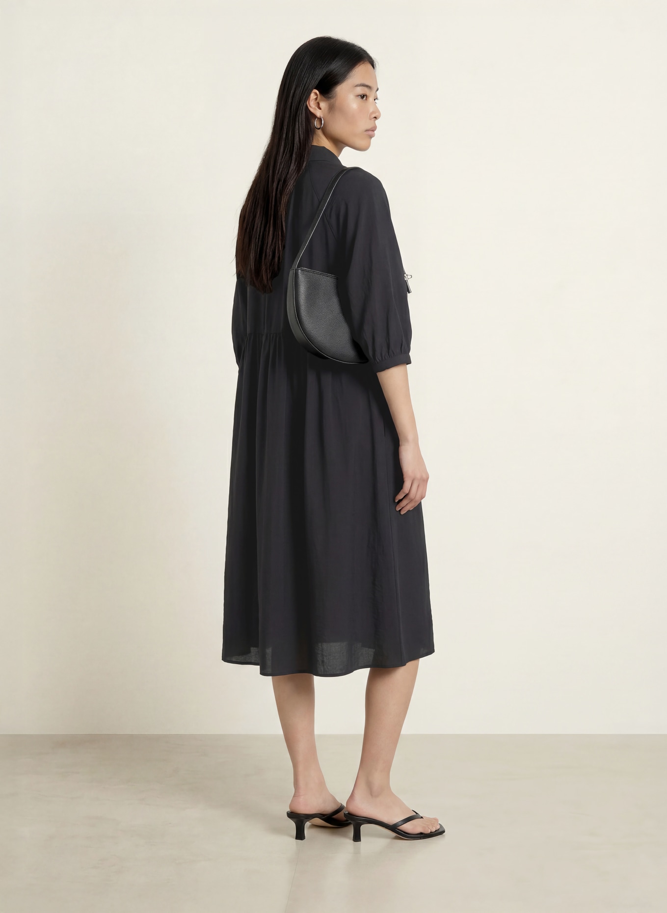 OPUS WASINDA shirt dress with 3/4 sleeves: BLACK