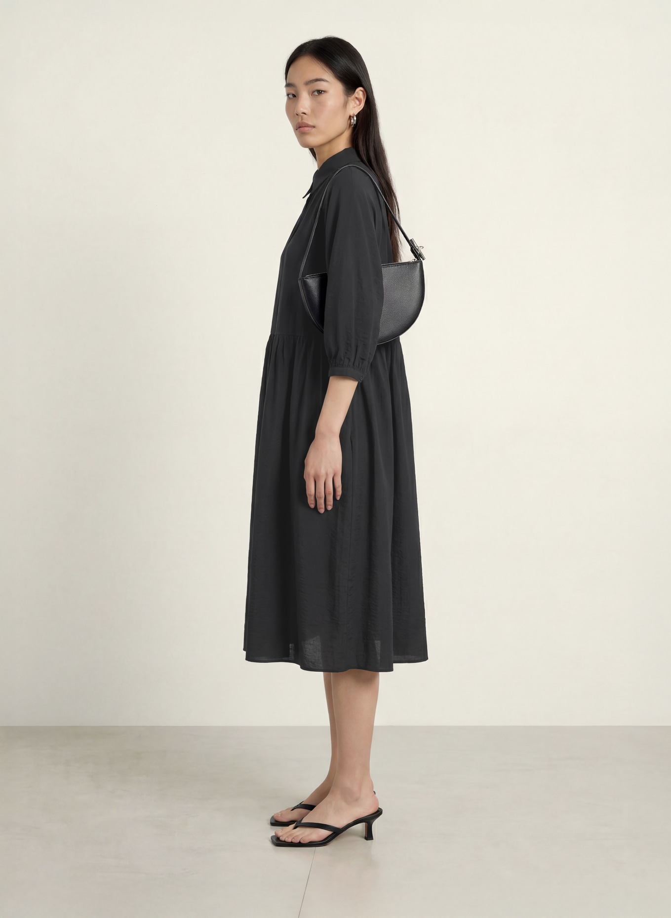 OPUS WASINDA shirt dress with 3/4 sleeves: BLACK