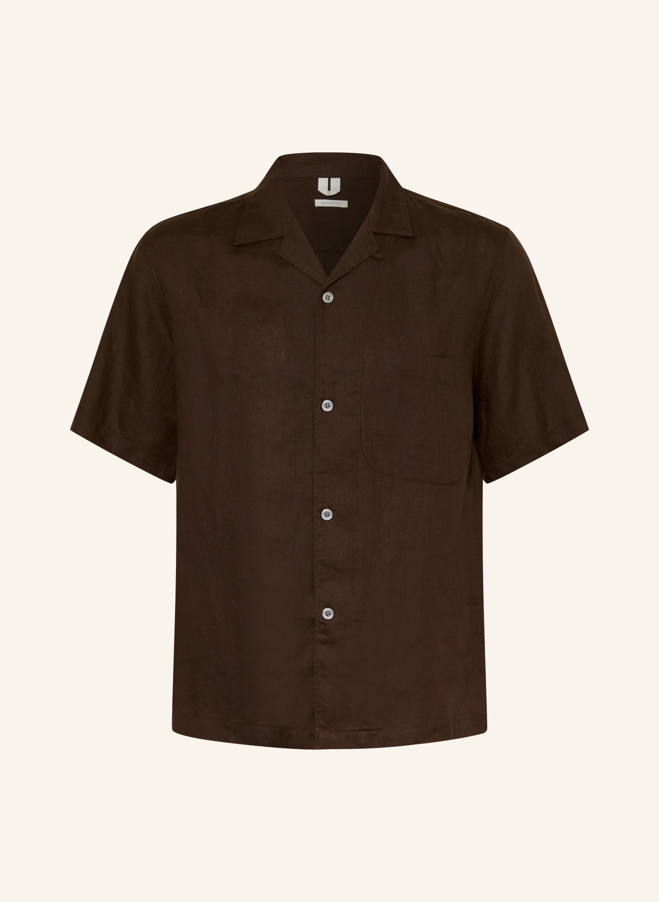 ARKET Chemise de vacances BECKHAMN coupe décontractée en lin: MARRON FONCÉ