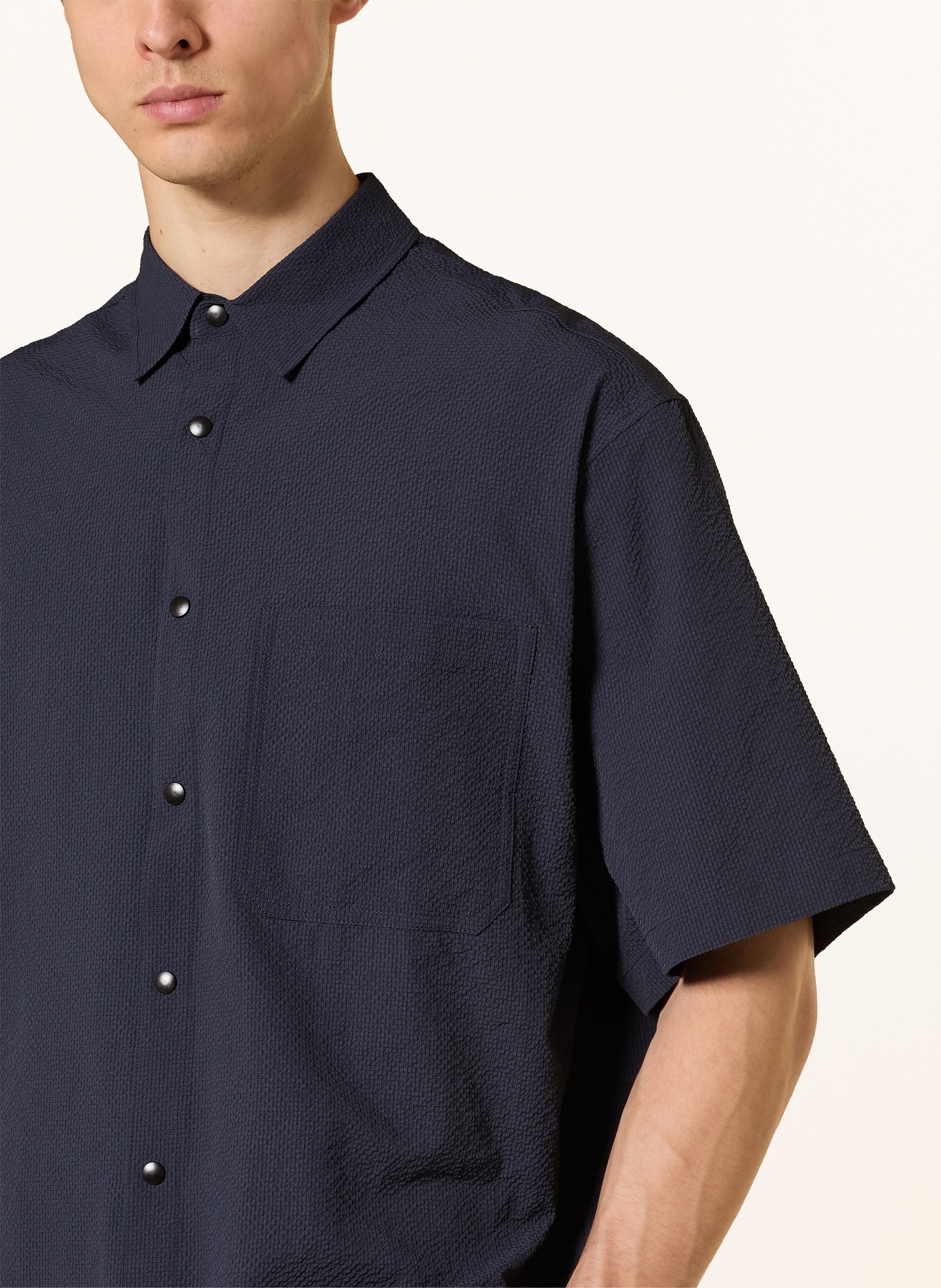 ARKET SVENJORAN Comfort Fit Short-Sleeve Shirt: DARK BLUE