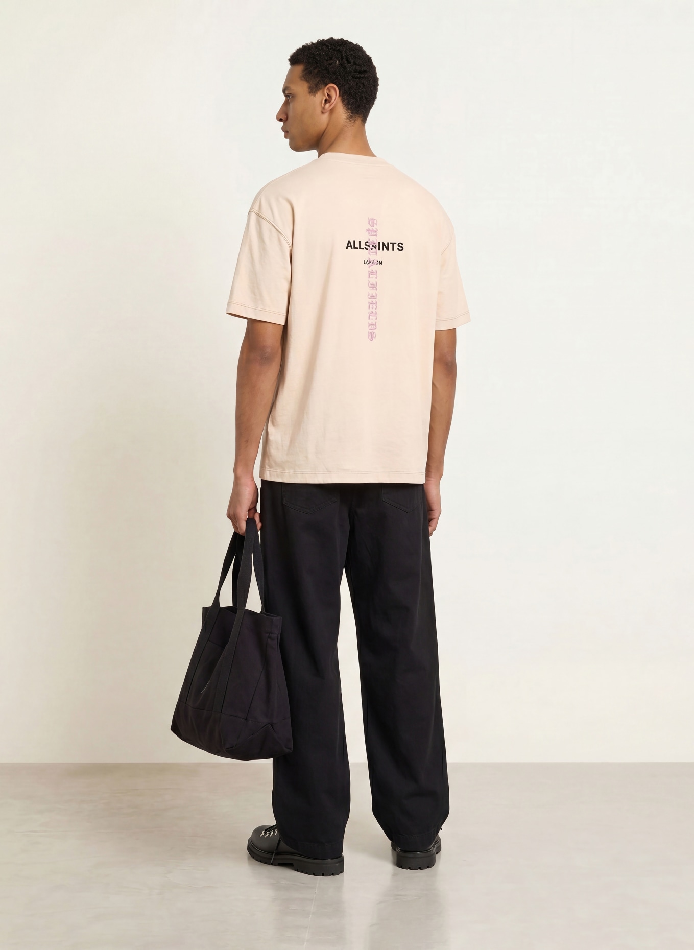 ALLSAINTS KNOX T-shirt: BEIGE / LIGHT PURPLE / BLACK