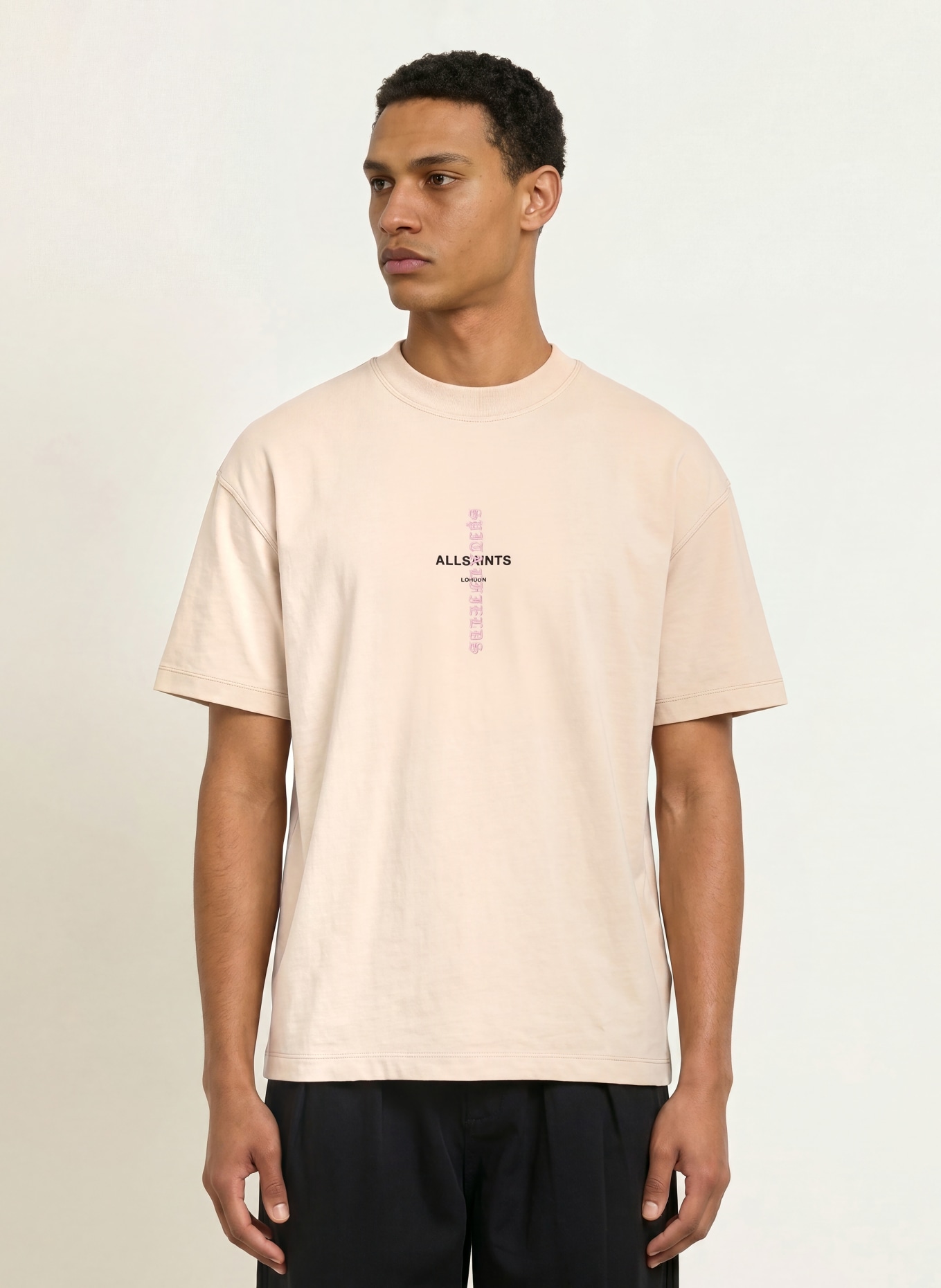 ALLSAINTS KNOX T-shirt: BEIGE / LIGHT PURPLE / BLACK