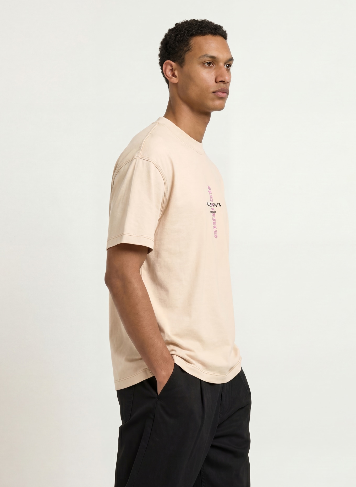 ALLSAINTS KNOX T-shirt: BEIGE / LIGHT PURPLE / BLACK