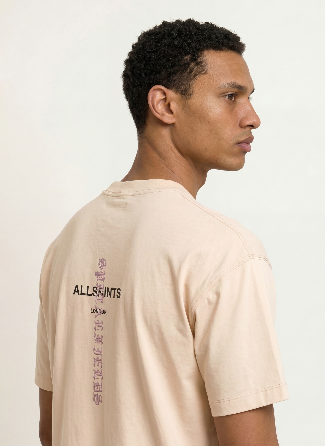 ALLSAINTS KNOX T-shirt: BEIGE / LIGHT PURPLE / BLACK