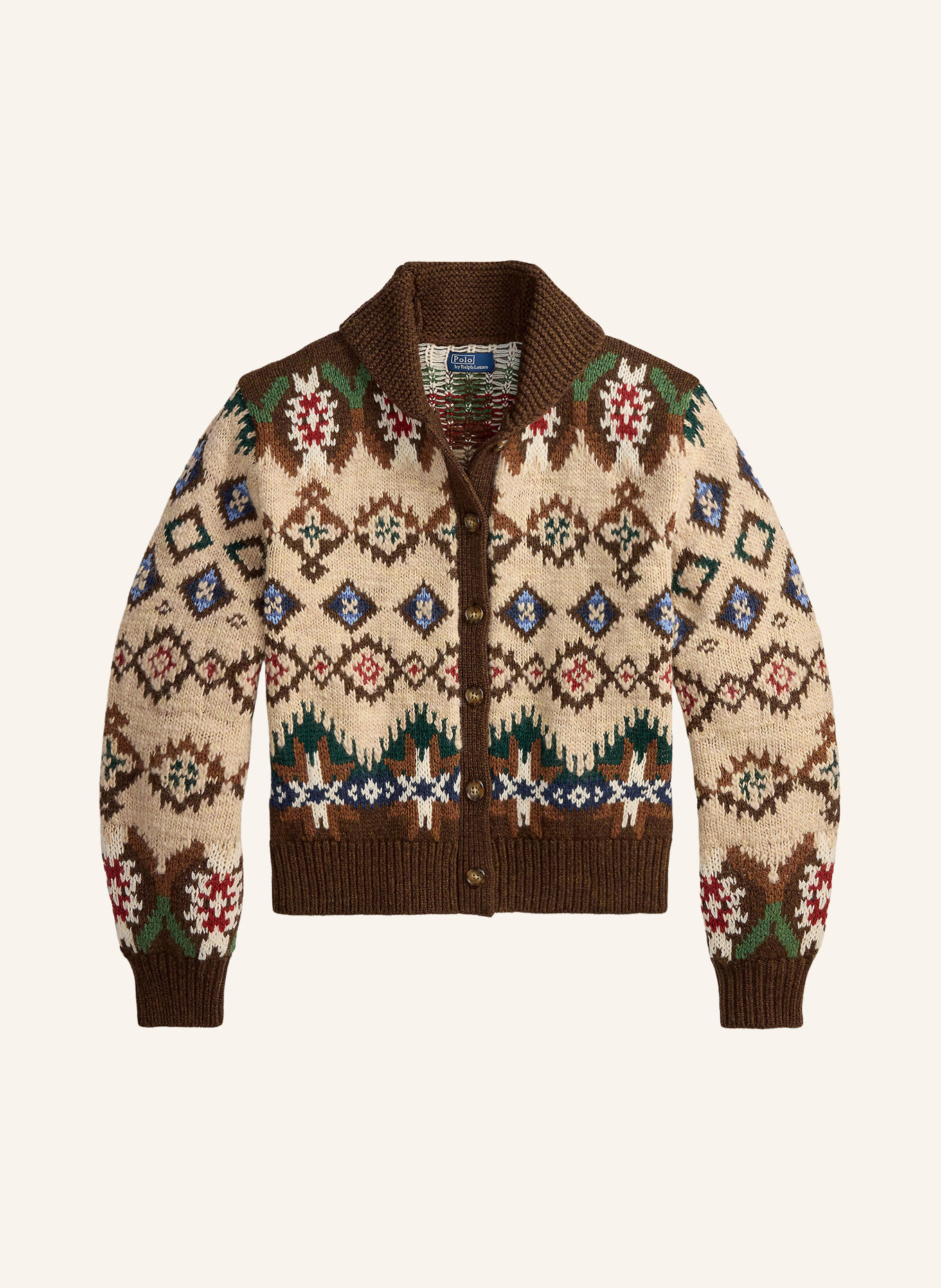 POLO RALPH LAUREN Strickjacke: DUNKELBRAUN / BEIGE / DUNKELROT