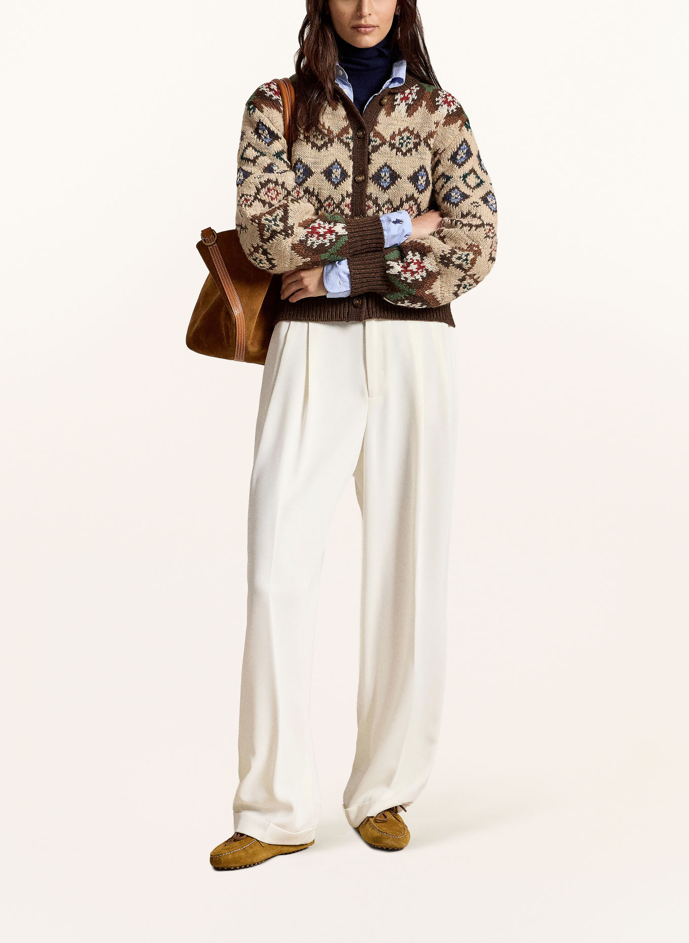 POLO RALPH LAUREN Strickjacke: DUNKELBRAUN / BEIGE / DUNKELROT