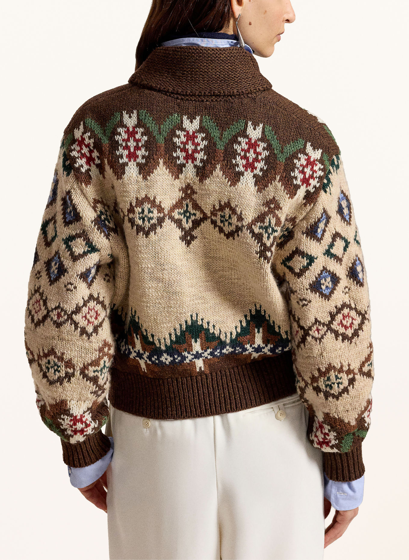 POLO RALPH LAUREN Strickjacke: DUNKELBRAUN / BEIGE / DUNKELROT