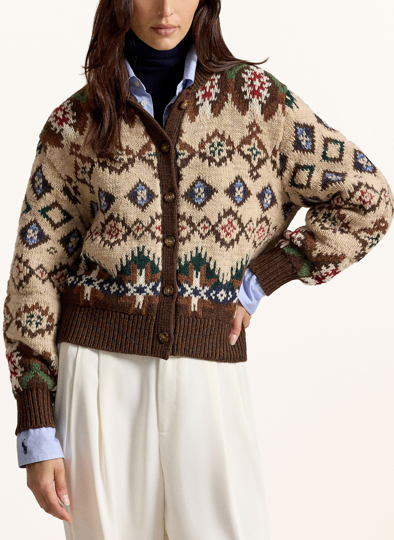 POLO RALPH LAUREN Strickjacke: DUNKELBRAUN / BEIGE / DUNKELROT