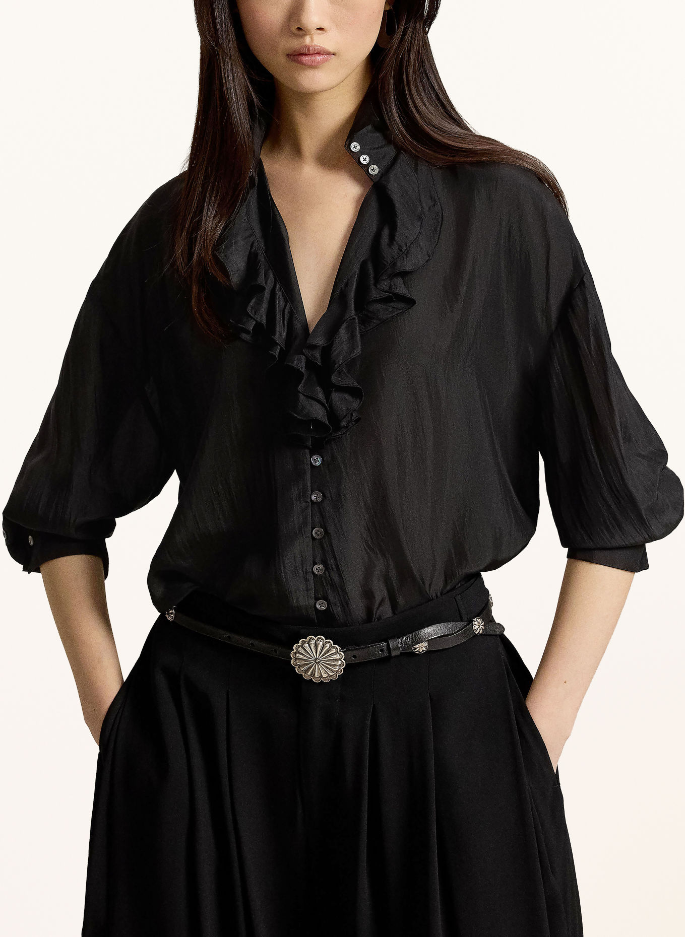 POLO RALPH LAUREN Seidenbluse HABOTAI mit Rüschen: SCHWARZ