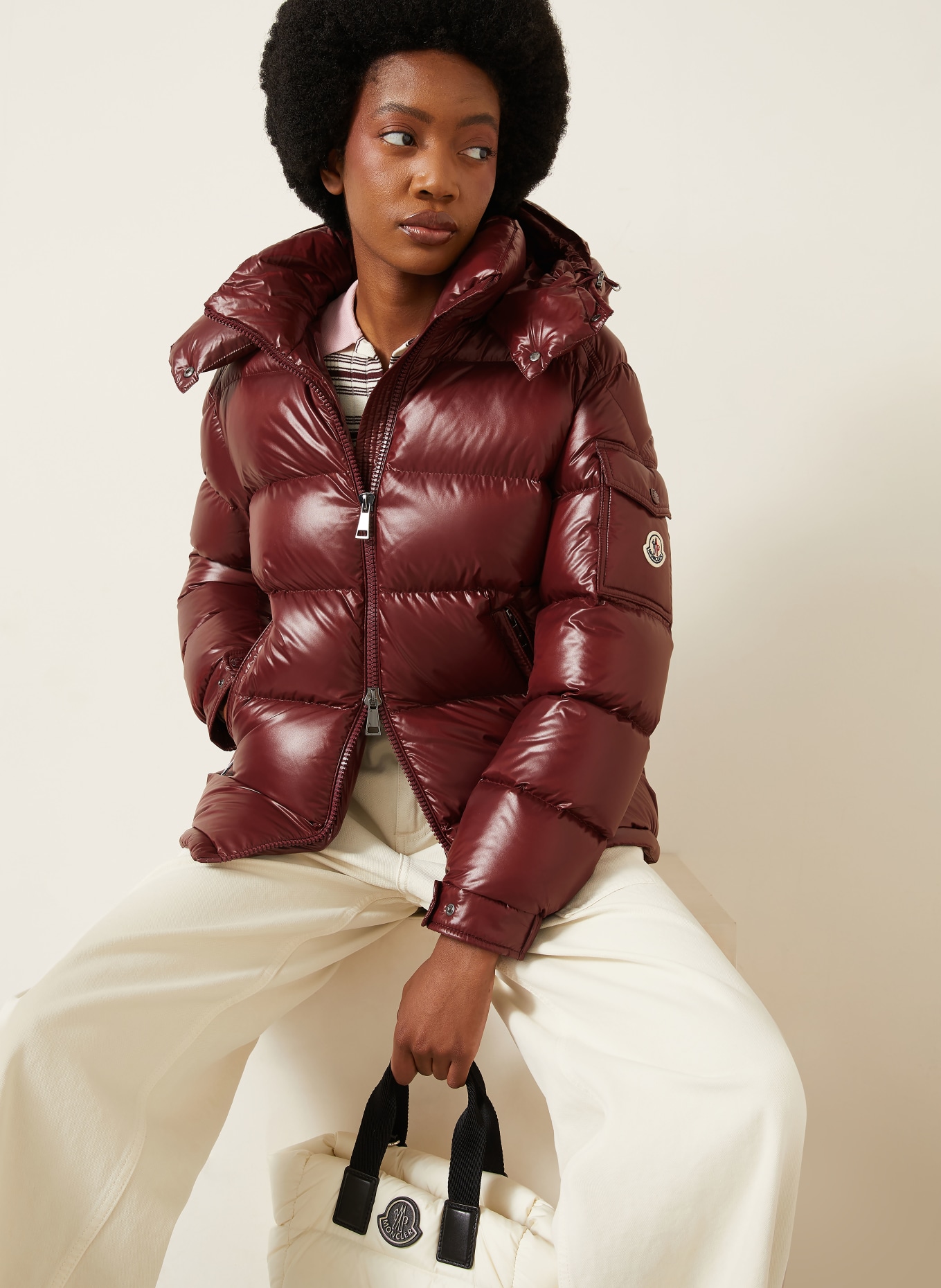 MONCLER Donsjas MAIRE met afneembare capuchon: DONKERROOD