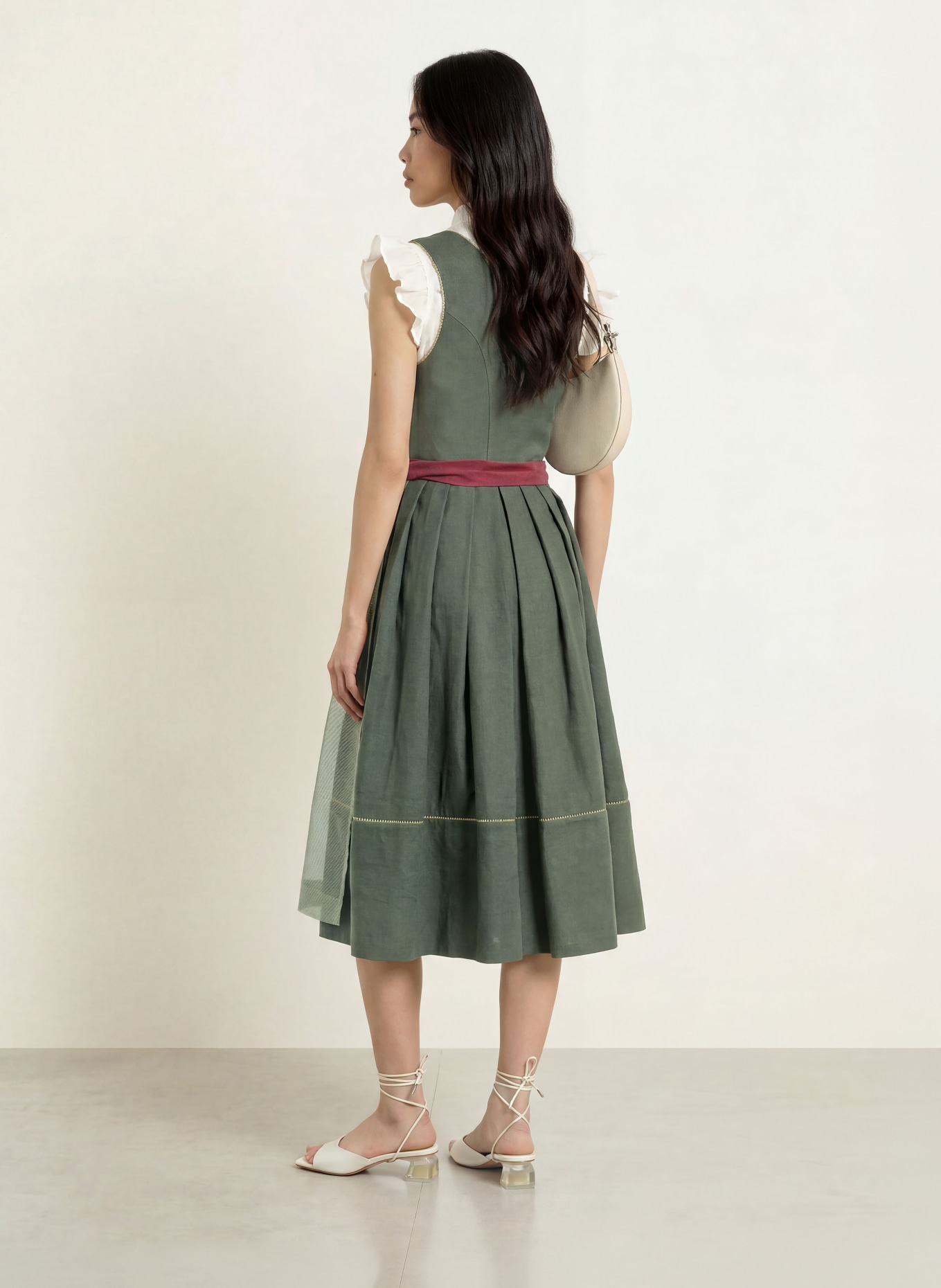 Grasegger Linnen dirndl BRIANNA: GROEN / DONKERROOD / LICHTGROEN
