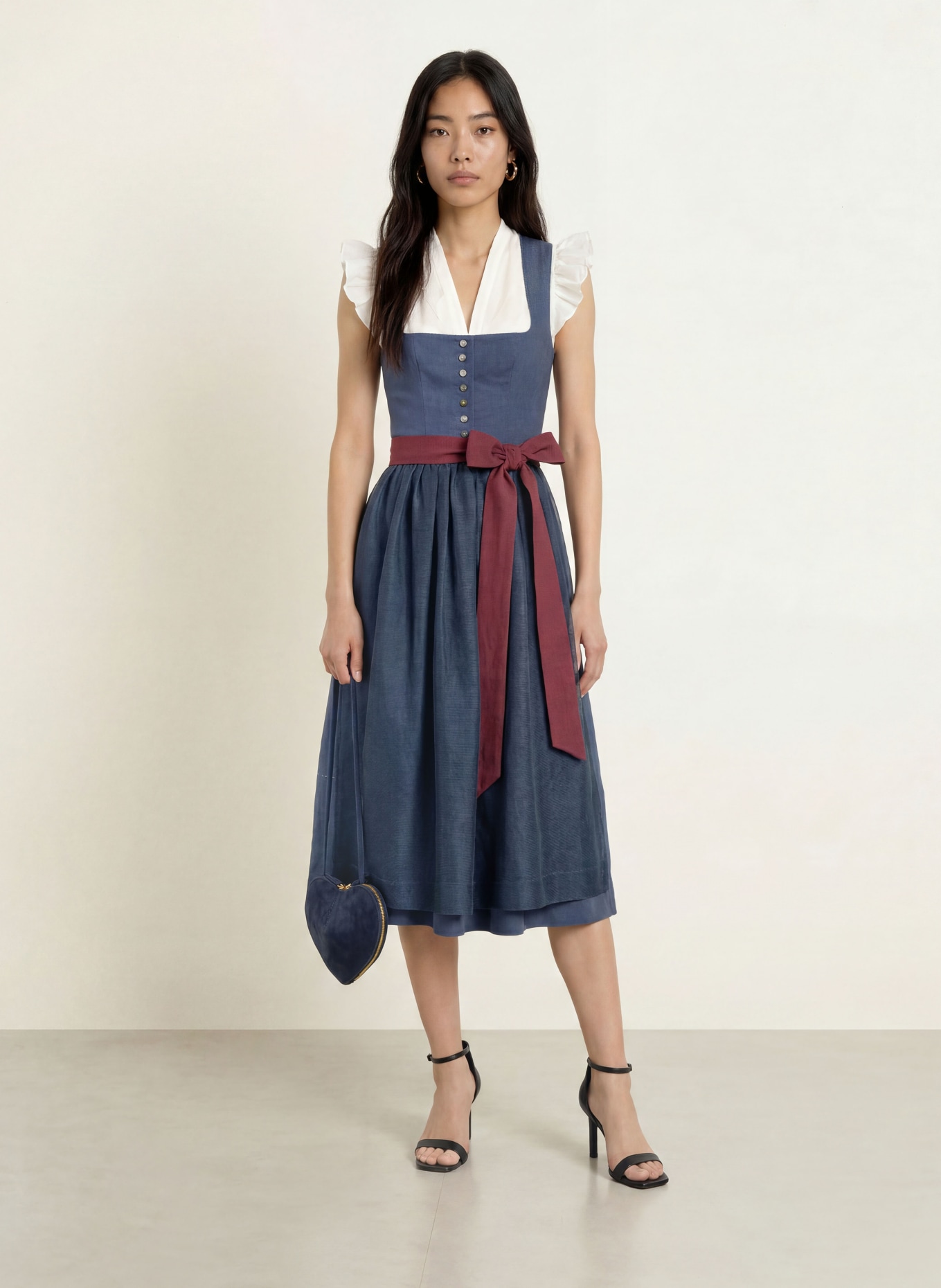 Grasegger Linen Dirndl BRIANNA: BLUE / DARK RED