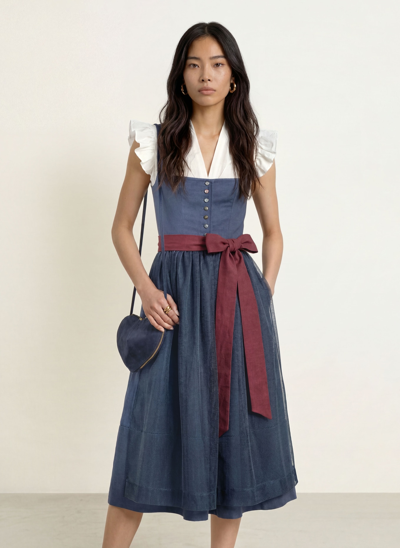 Grasegger Linen Dirndl BRIANNA: BLUE / DARK RED