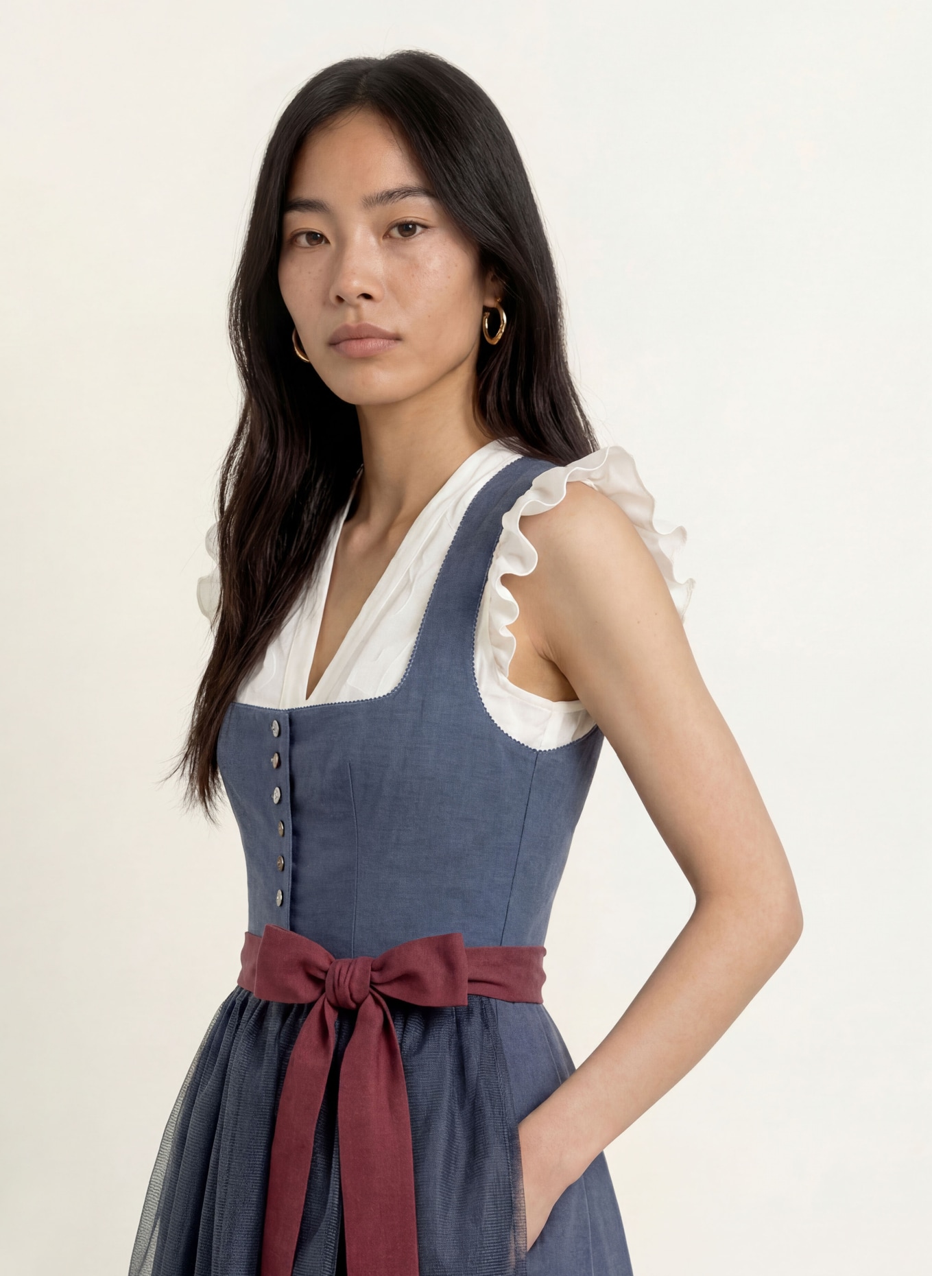 Grasegger Linen Dirndl BRIANNA: BLUE / DARK RED