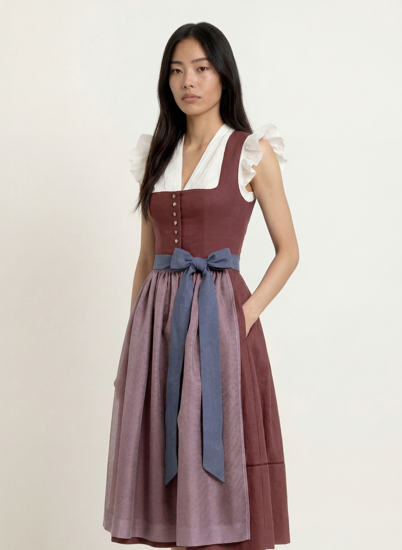Grasegger Linen Dirndl BRIANNA: DARK RED / BLUE