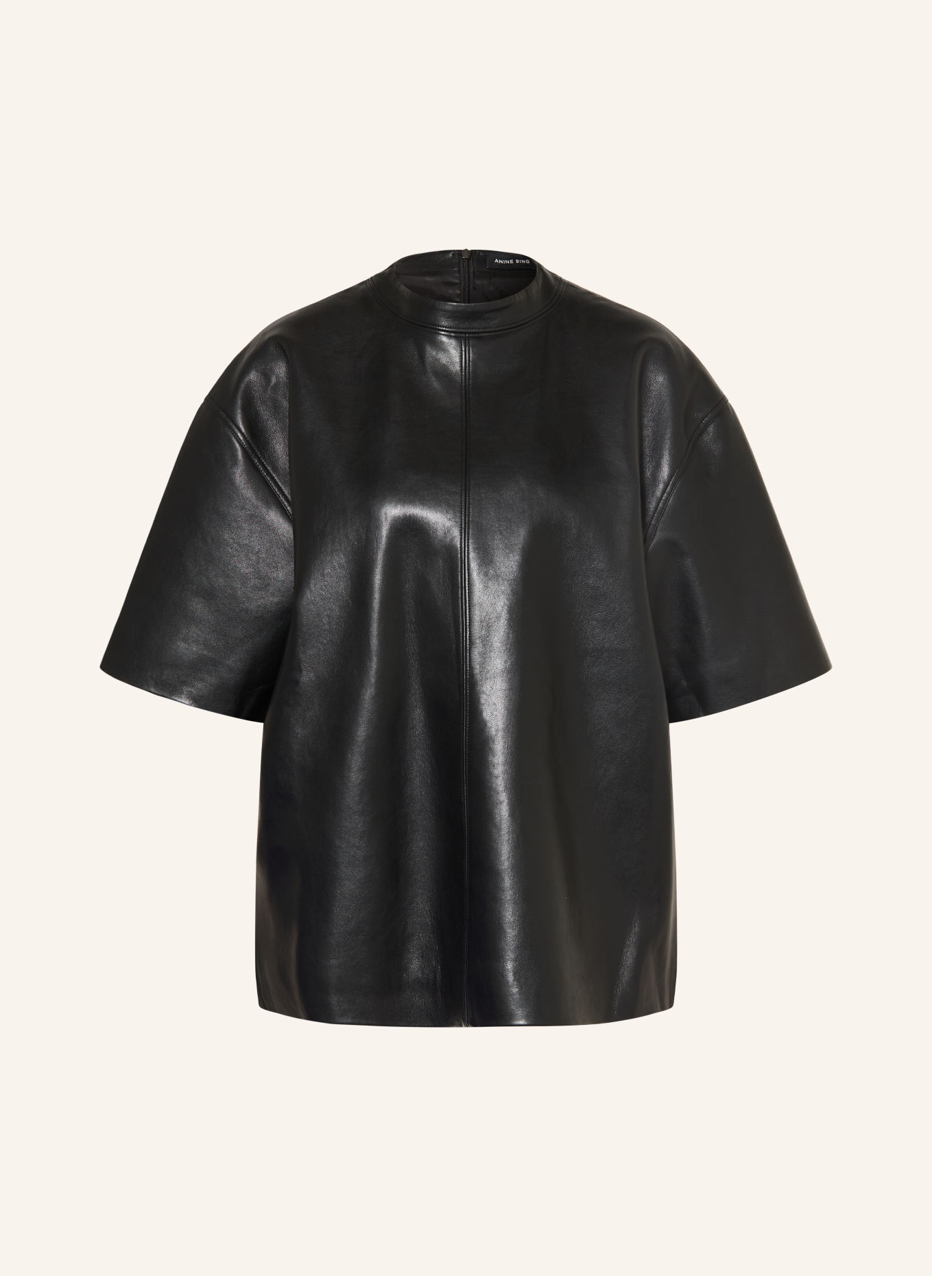 ANINE BING ZEINA leather-look T-shirt: BLACK