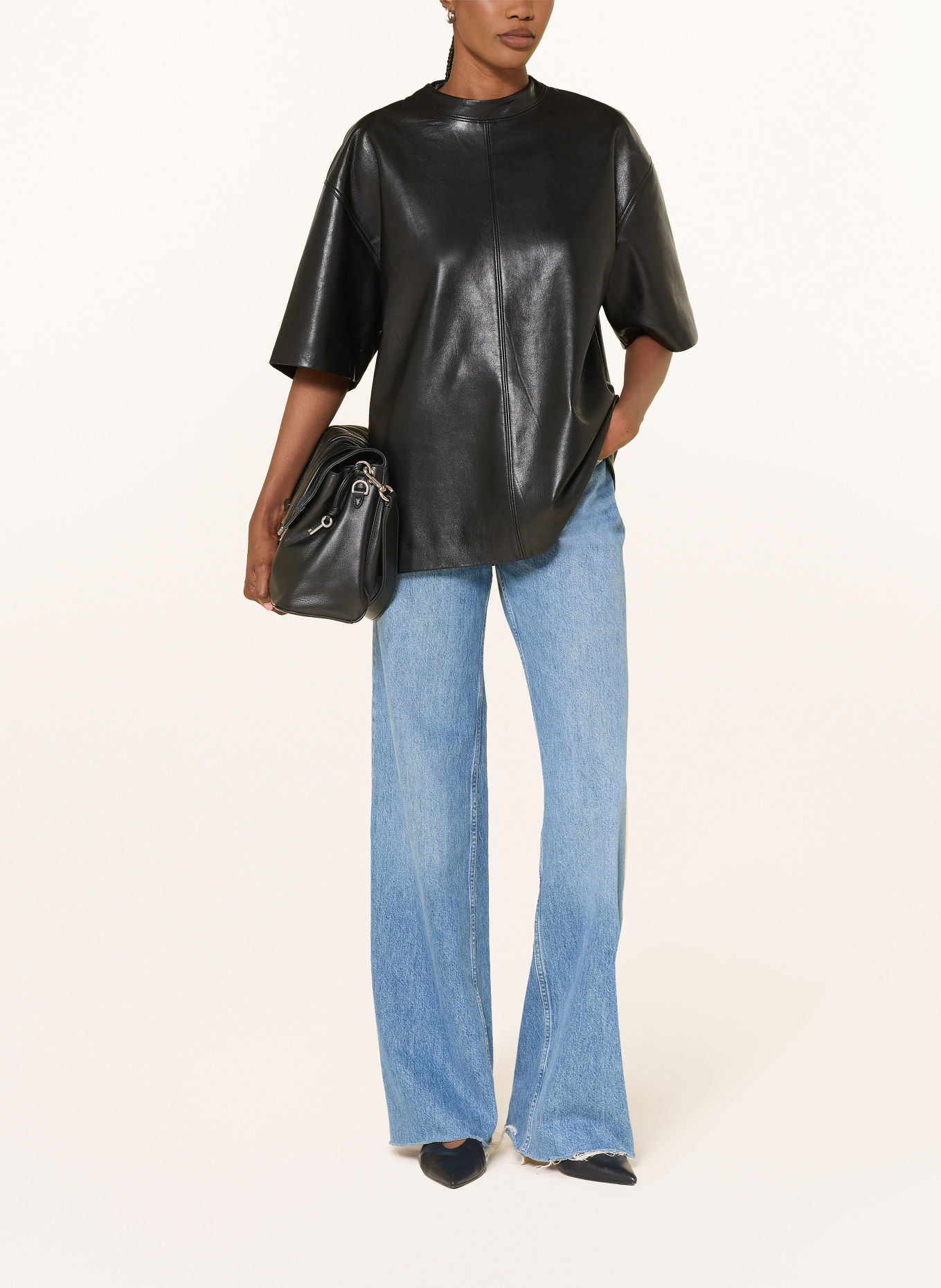 ANINE BING ZEINA leather-look T-shirt: BLACK