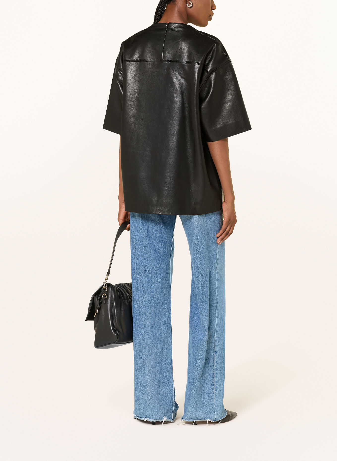 ANINE BING ZEINA leather-look T-shirt: BLACK