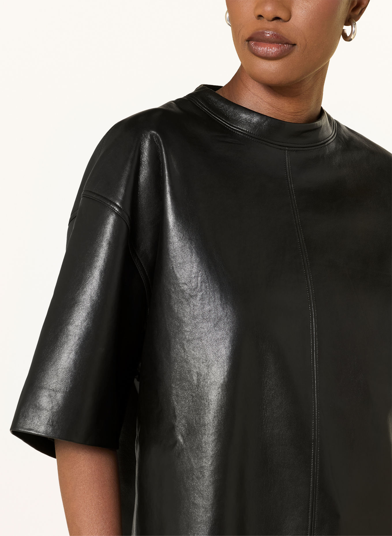 ANINE BING ZEINA leather-look T-shirt: BLACK