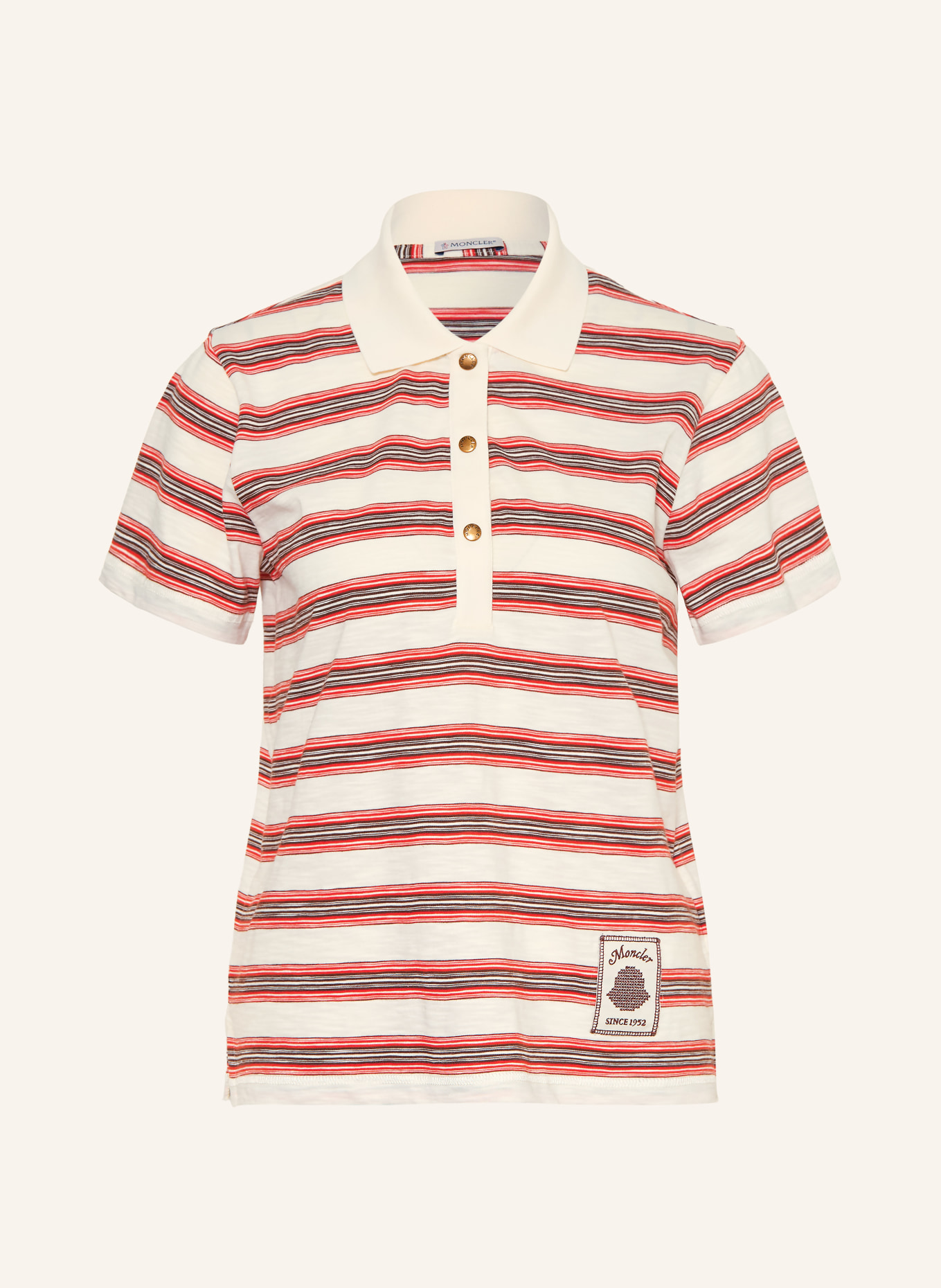 MONCLER Jersey-Poloshirt: CREME / BRAUN / ROT