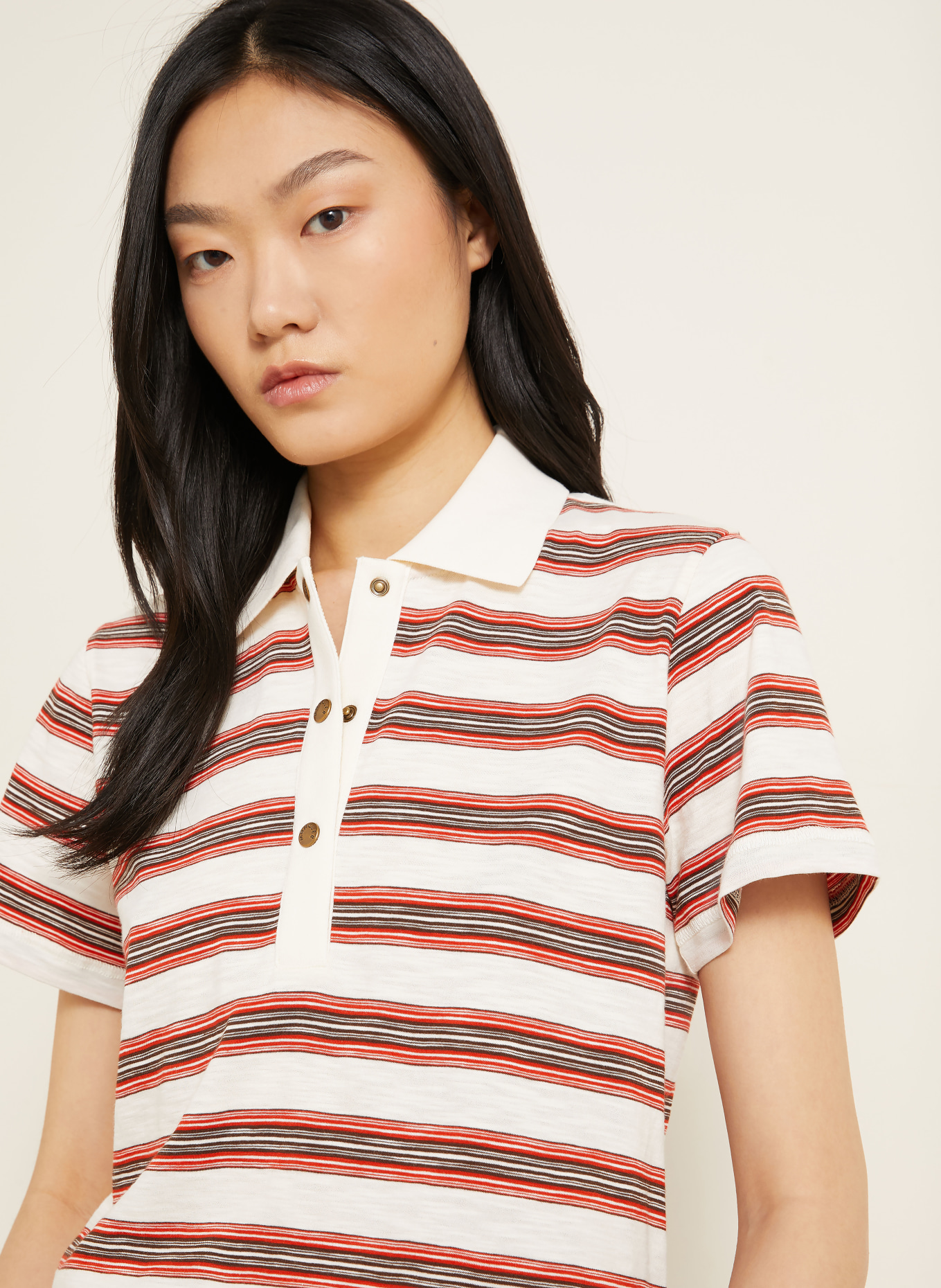 MONCLER Jersey-Poloshirt: CREME / BRAUN / ROT
