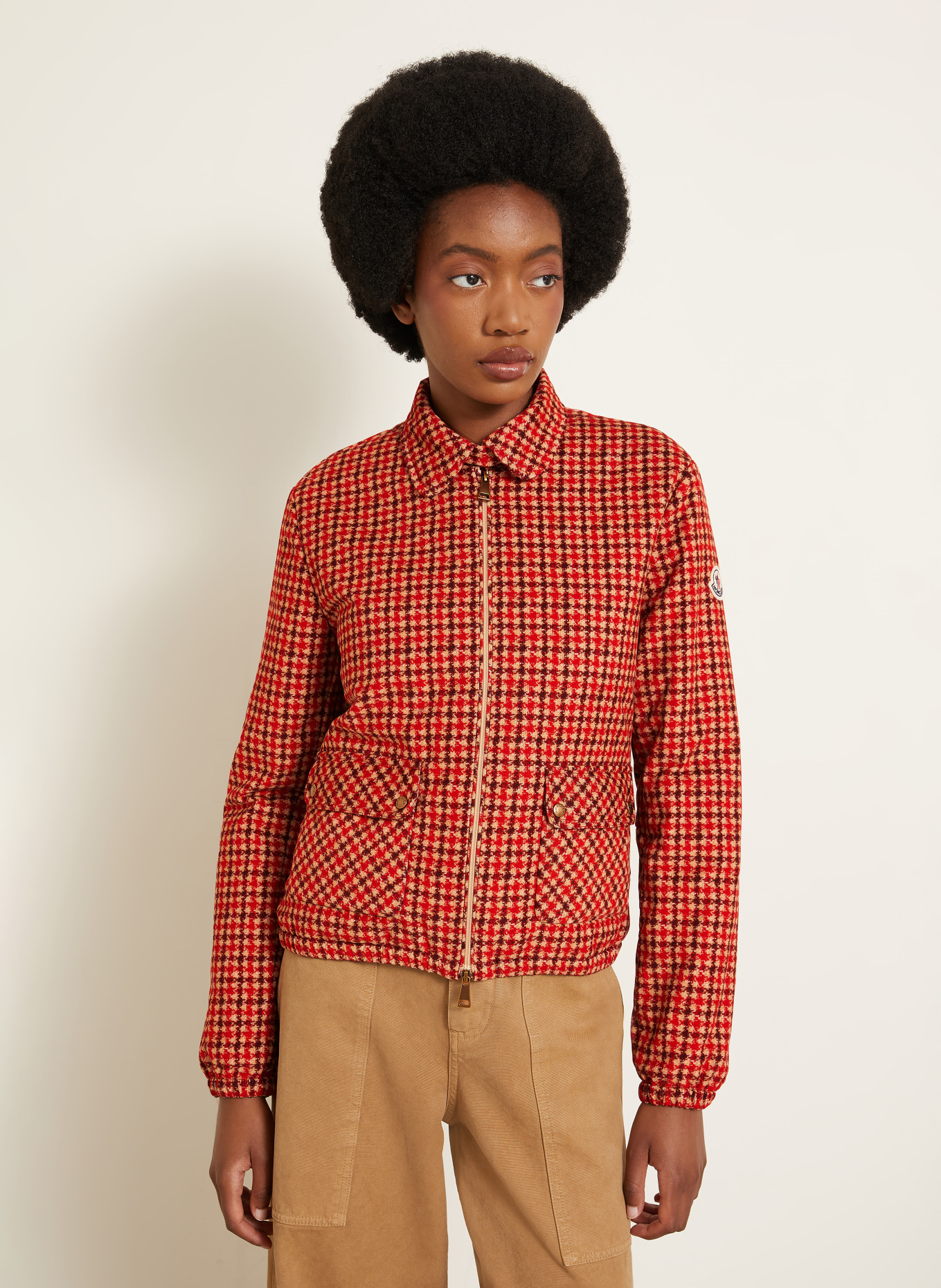 MONCLER Donsjas LANSET: CAMEL / DONKERROOD / ROOD