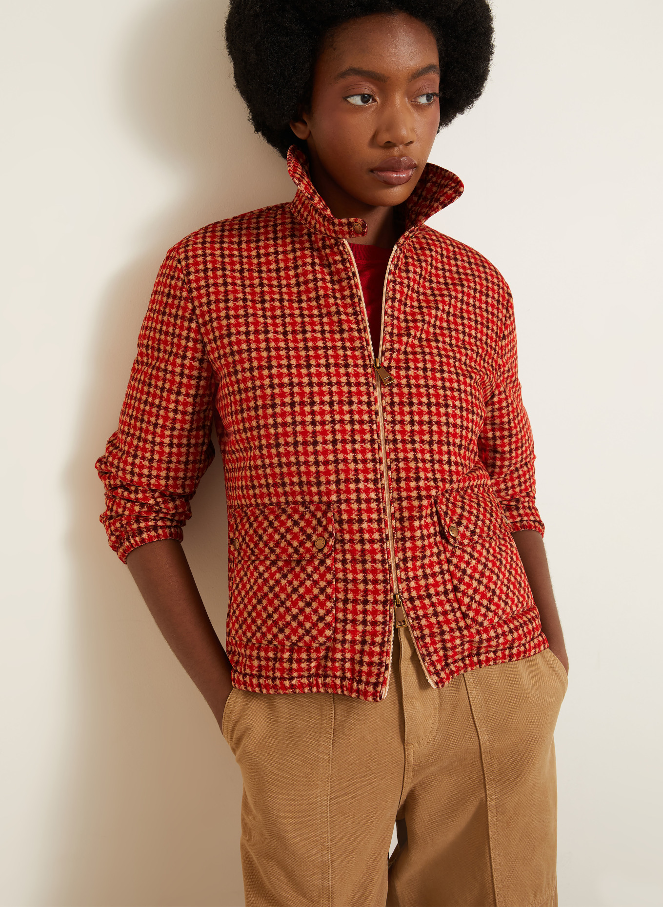 MONCLER Donsjas LANSET: CAMEL / DONKERROOD / ROOD