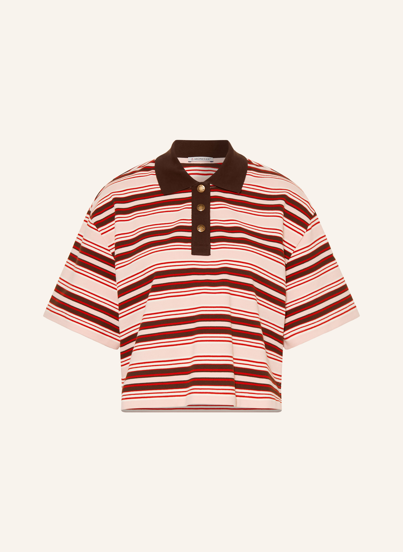 MONCLER Piqué-Poloshirt: CREME / DUNKELBRAUN / ROT