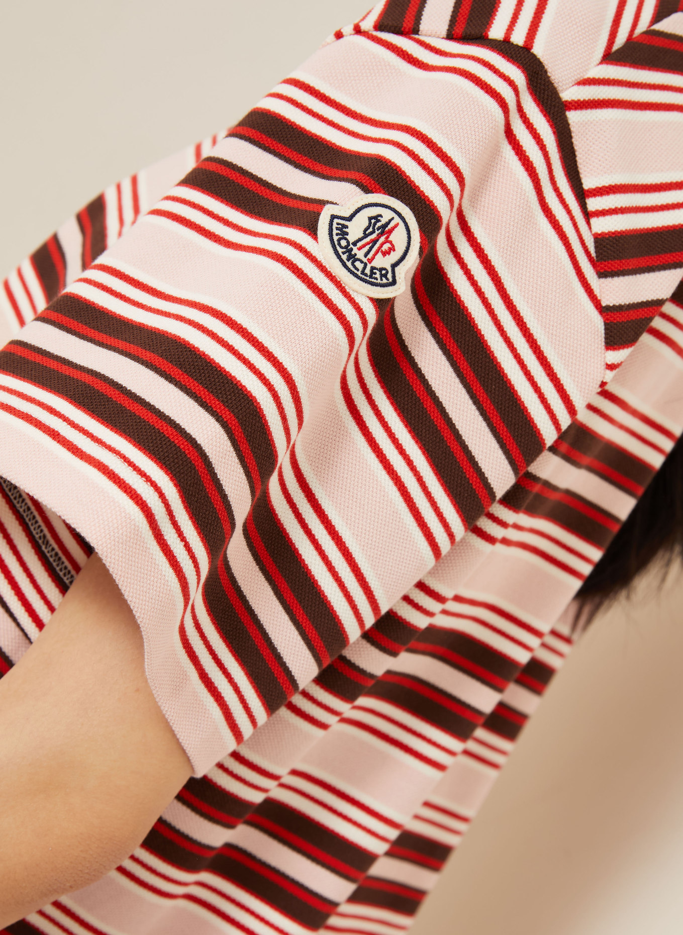 MONCLER Piqué-Poloshirt: CREME / DUNKELBRAUN / ROT