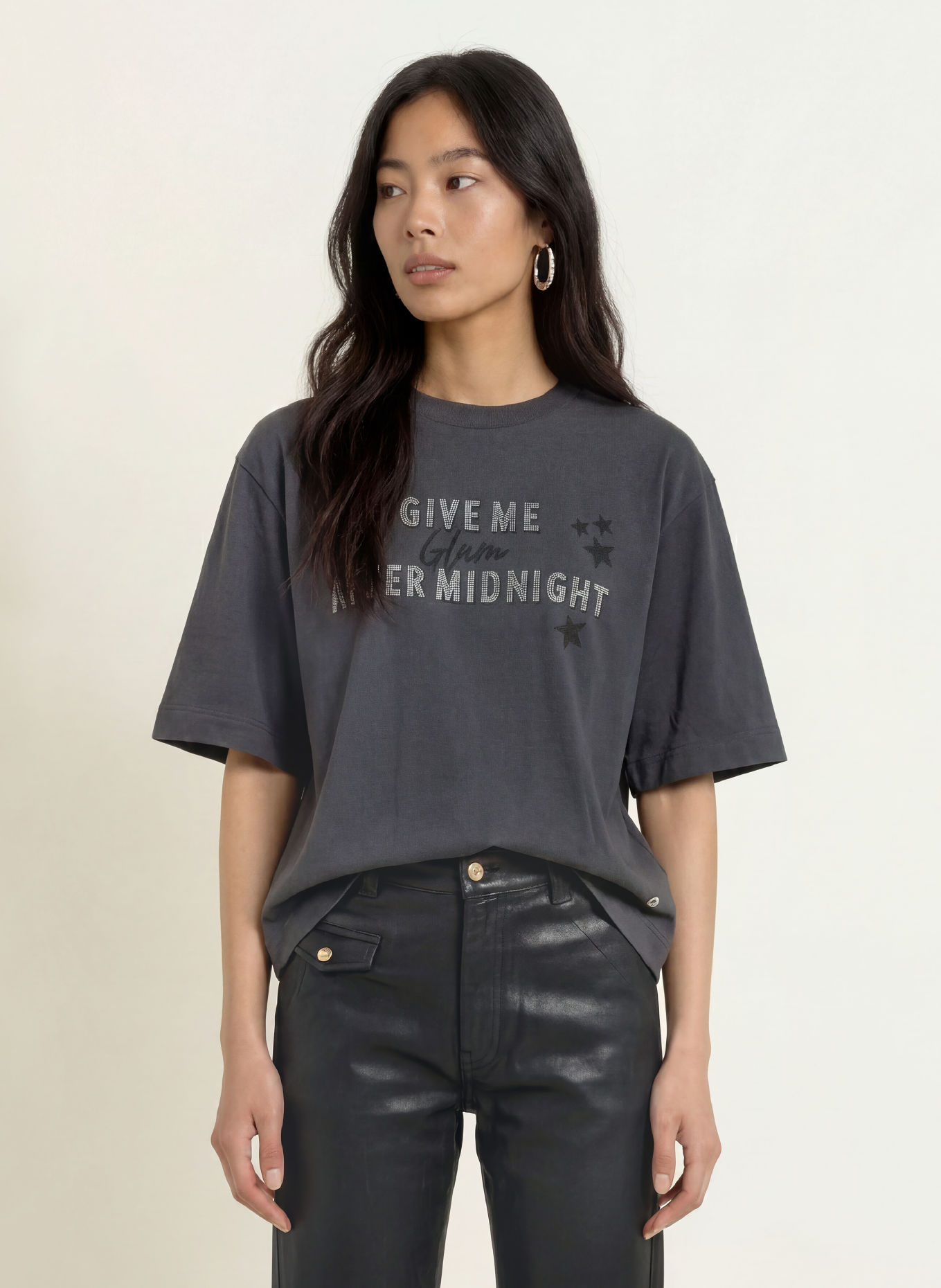 MOS MOSH MMGUINN T-shirt with Rhinestones: DARK GRAY