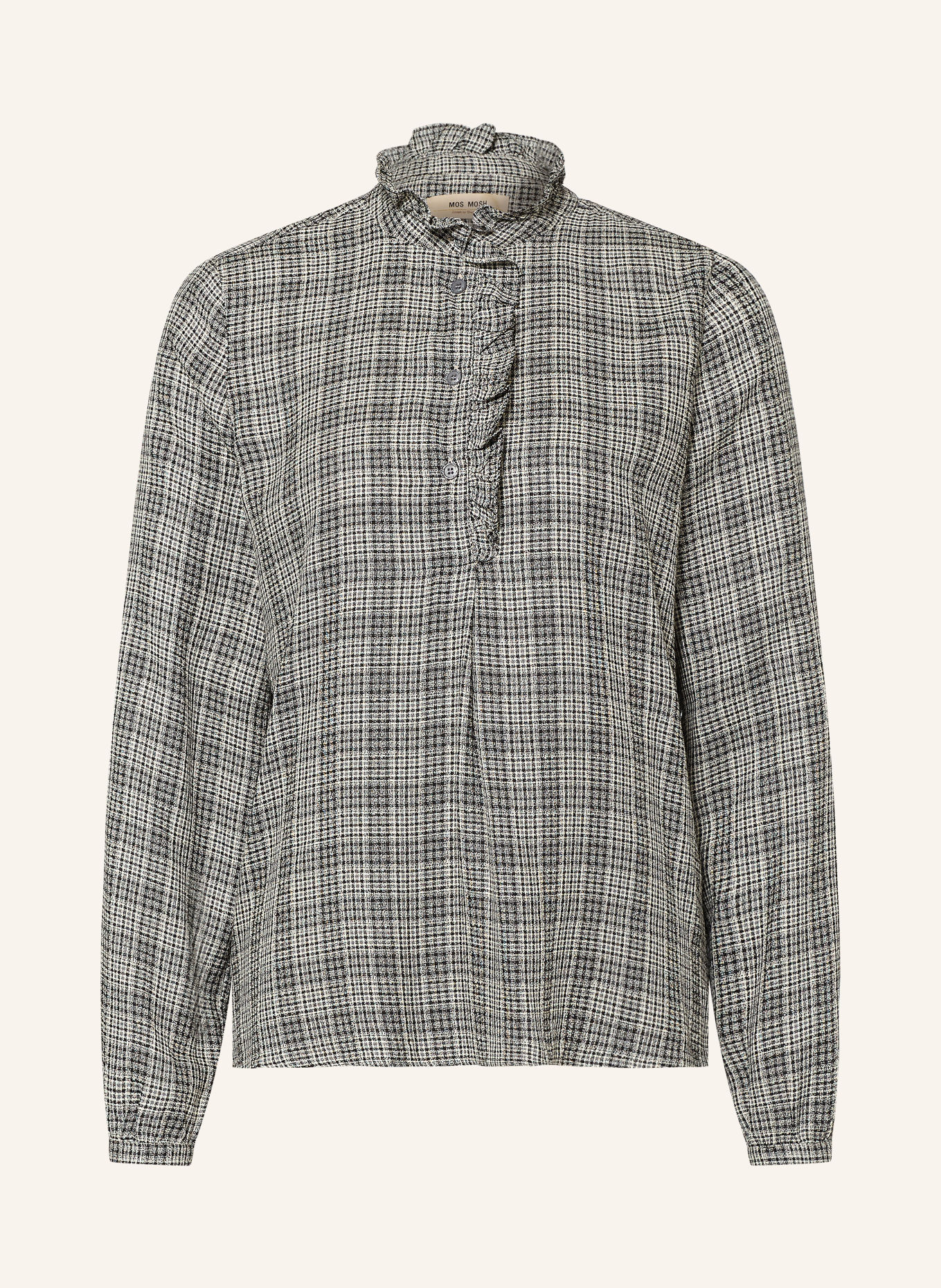 MOS MOSH MMBILES-blouseshirt met ruches: ZWART / WIT