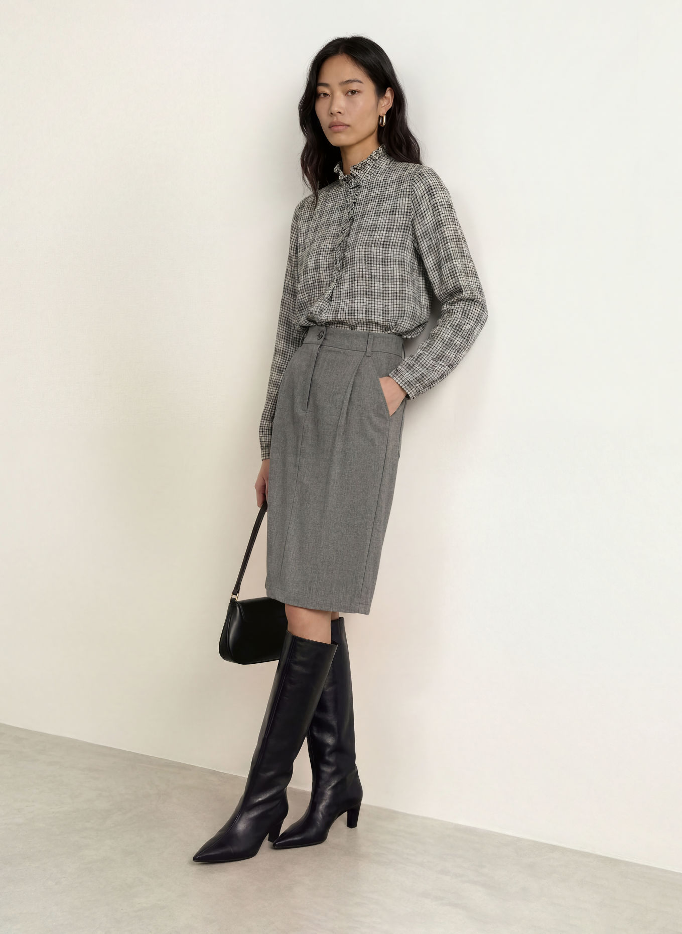 MOS MOSH MMBILES-blouseshirt met ruches: ZWART / WIT