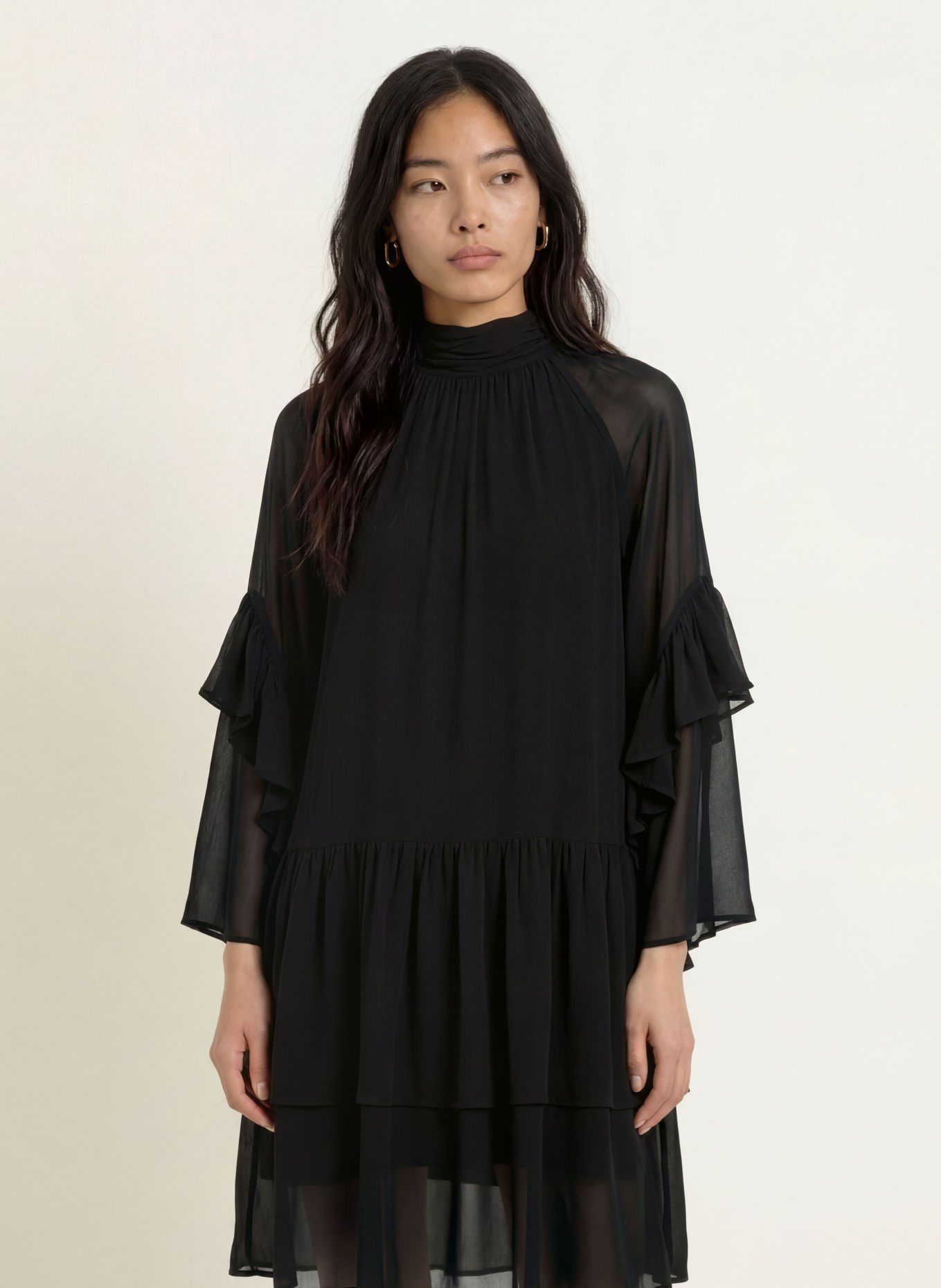 MOS MOSH Rochie MMROYA cu volane: NEGRU