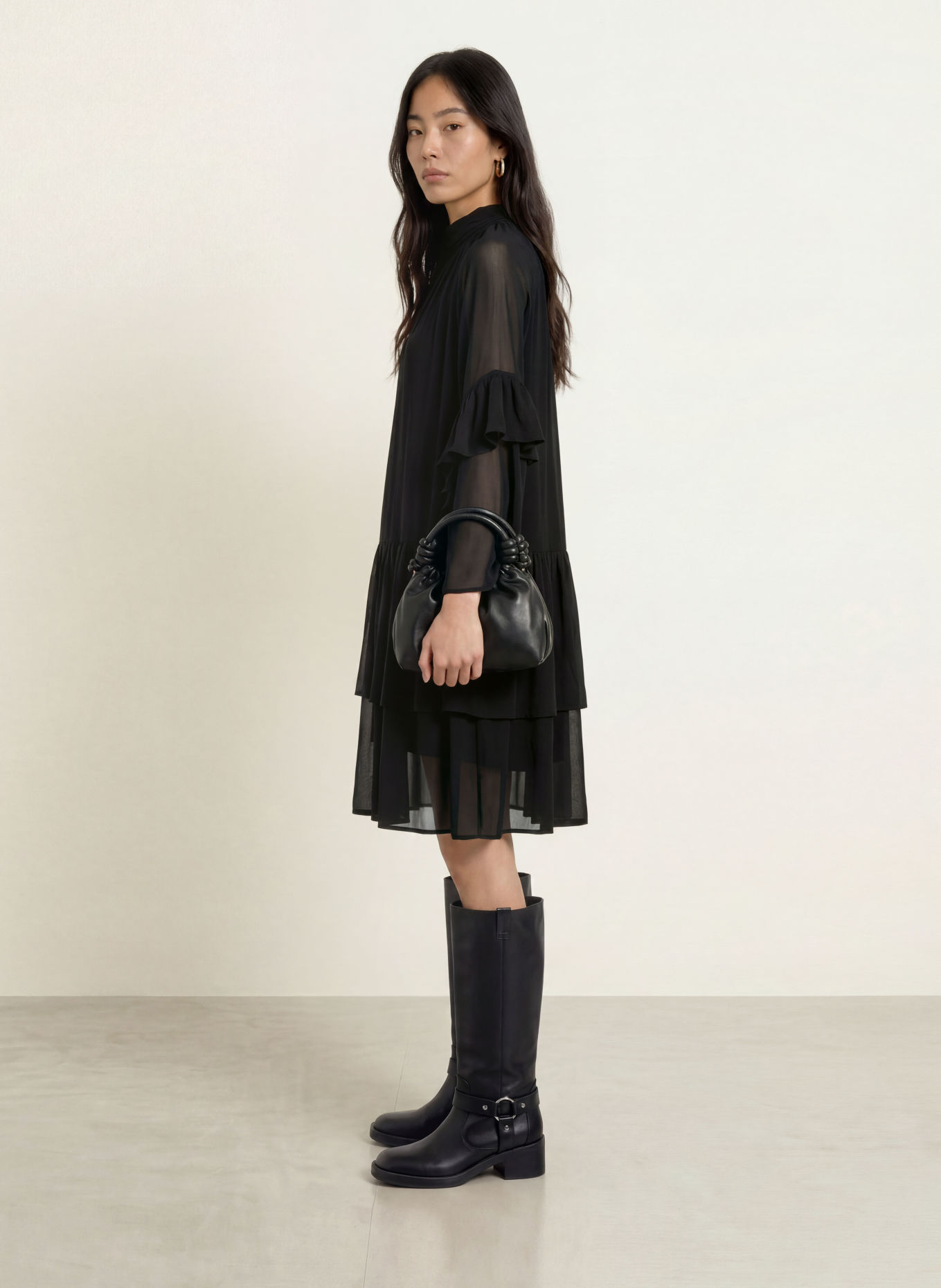 MOS MOSH Rochie MMROYA cu volane: NEGRU