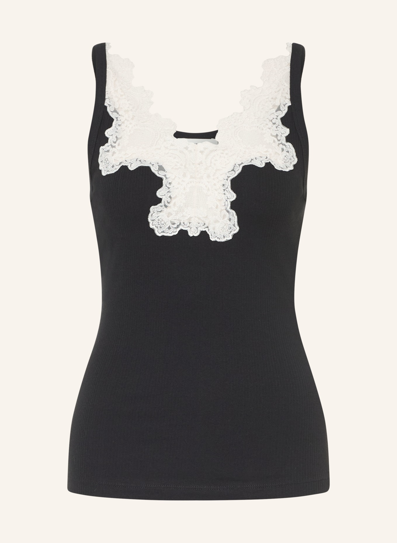 SANDRO Top mit Spitze: SCHWARZ / WEISS