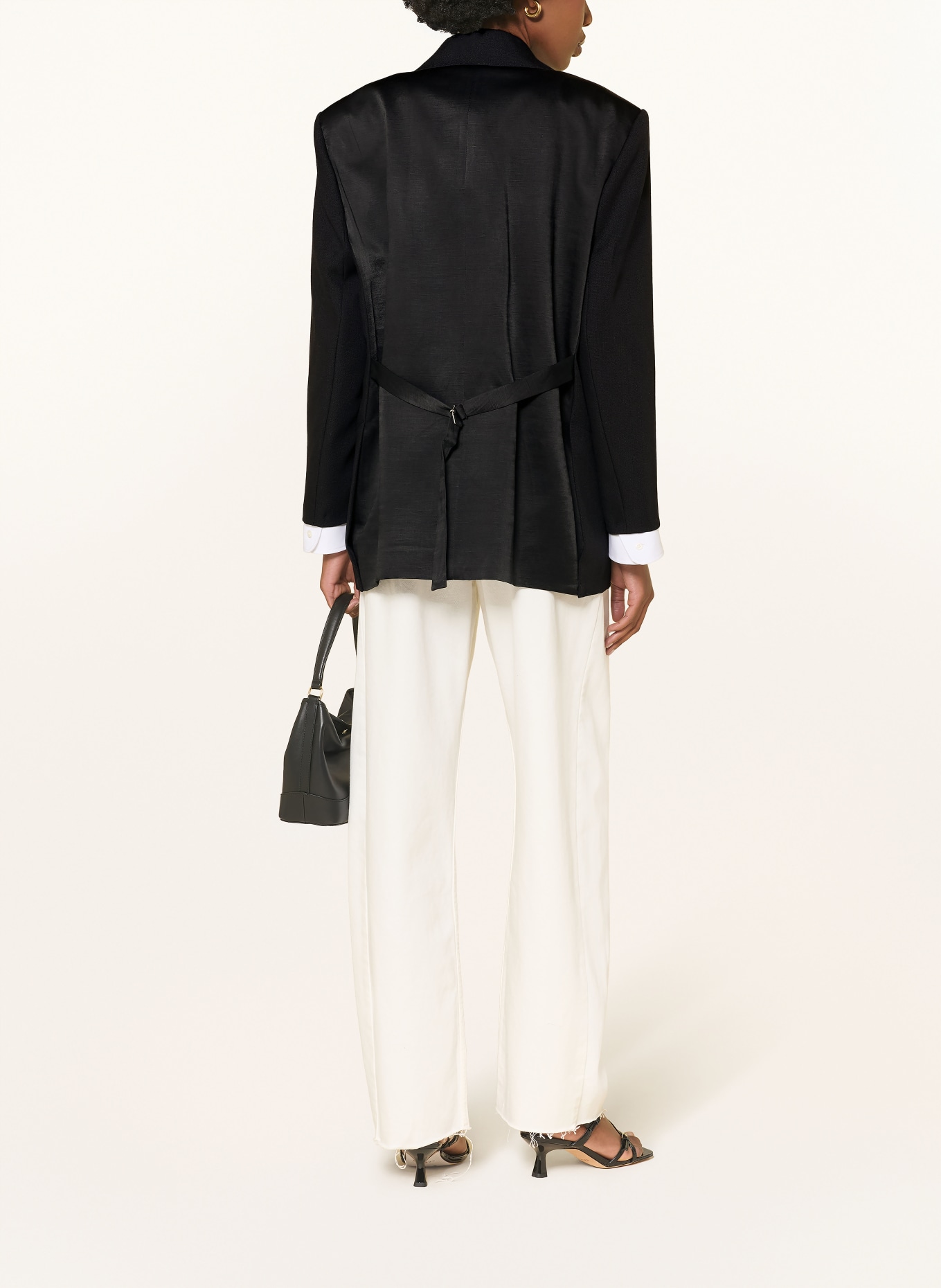 SANDRO Blazer im Materialmix mit Leinen: SCHWARZ