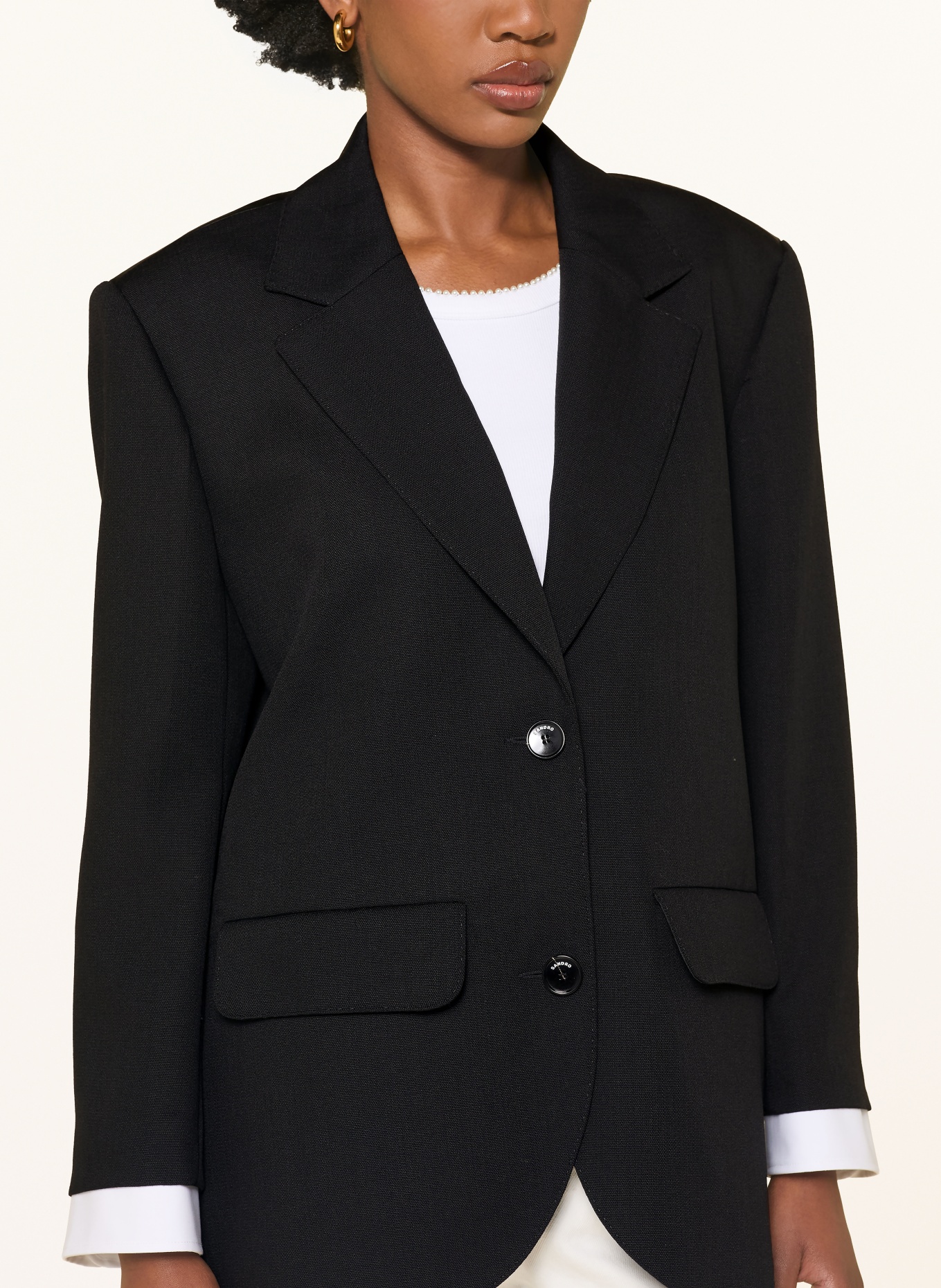 SANDRO Blazer im Materialmix mit Leinen: SCHWARZ